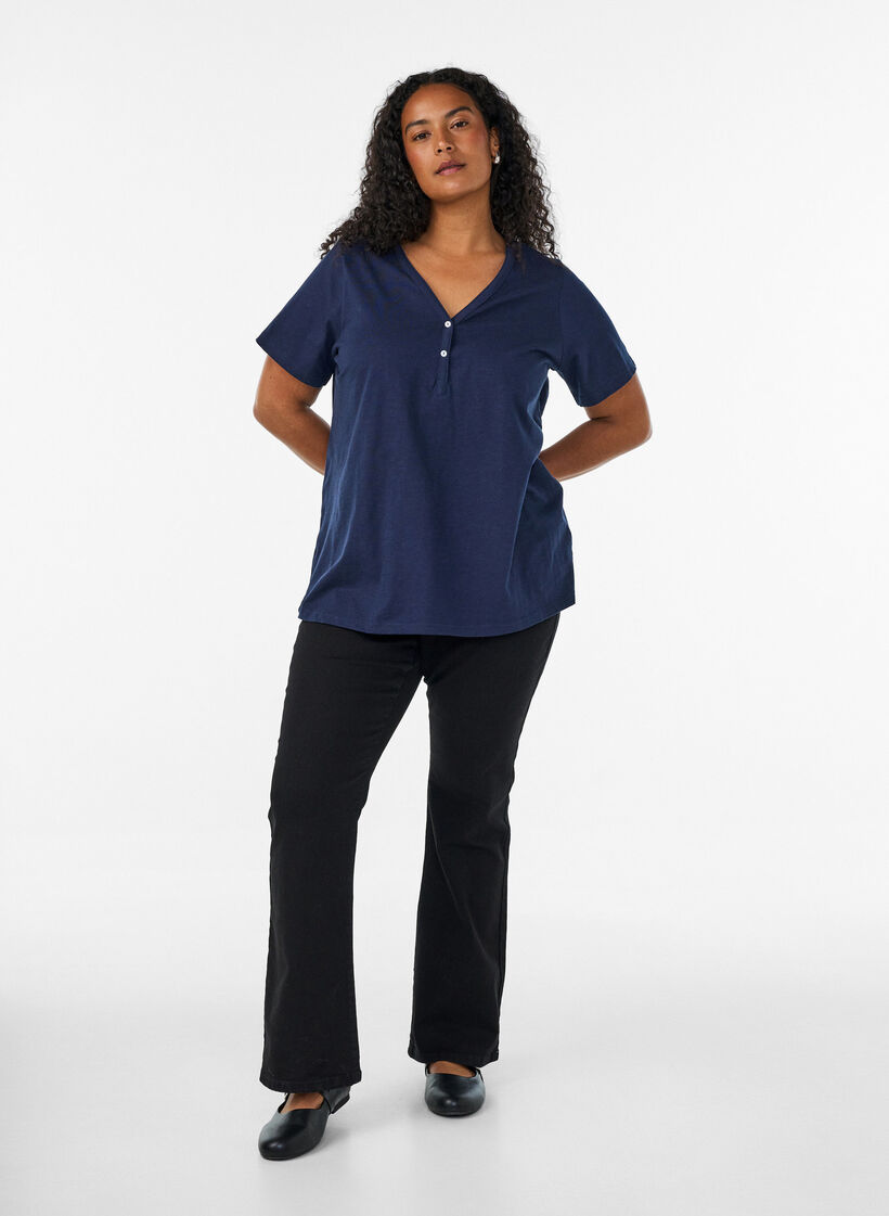 T-Shirt mit Knopfleiste, Blau, Model image number 1