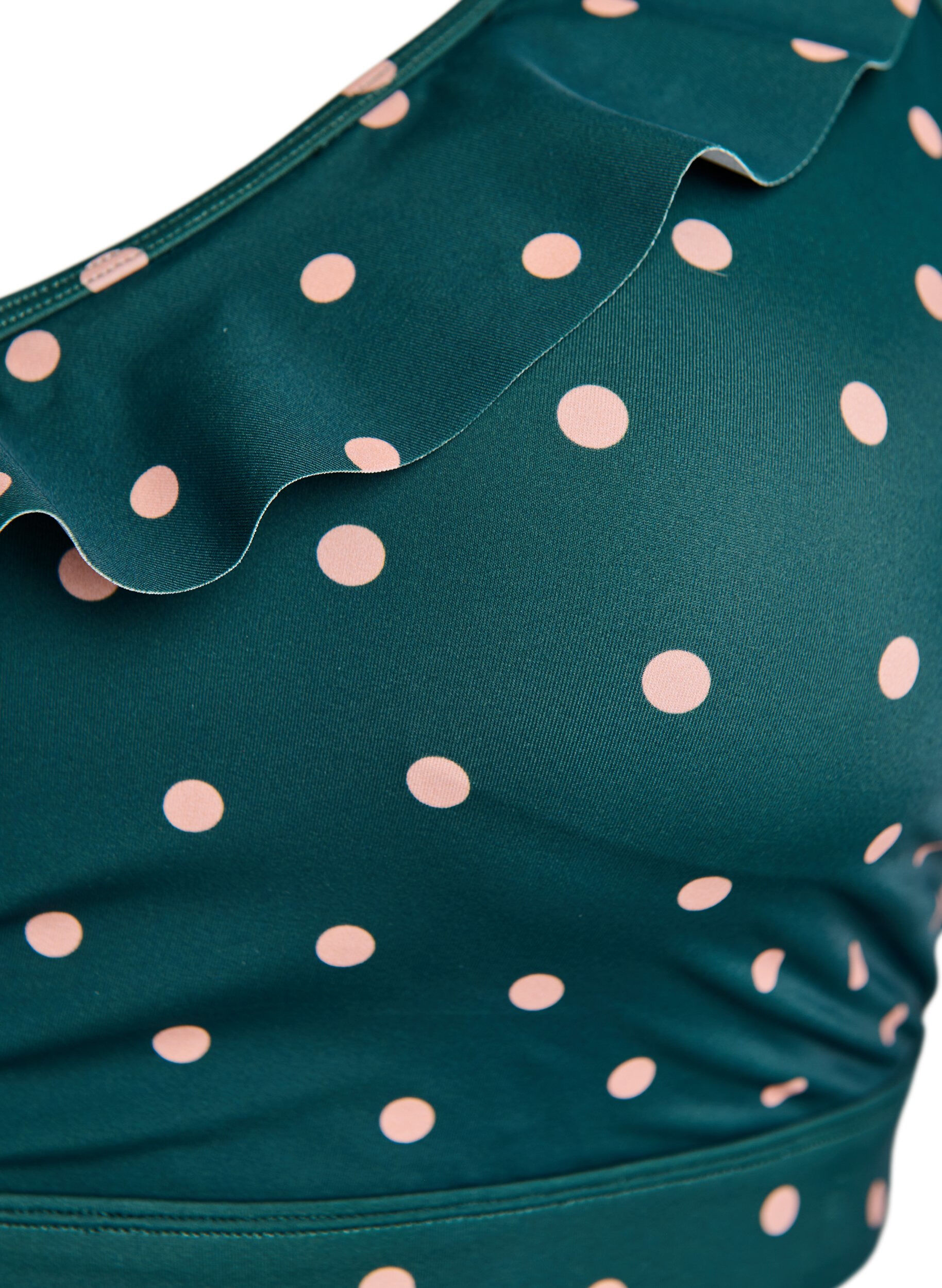 ZizziBikinioberteil mit Punkten und R&uuml;schendetails, Gr&uuml;n, Packshot image number 2