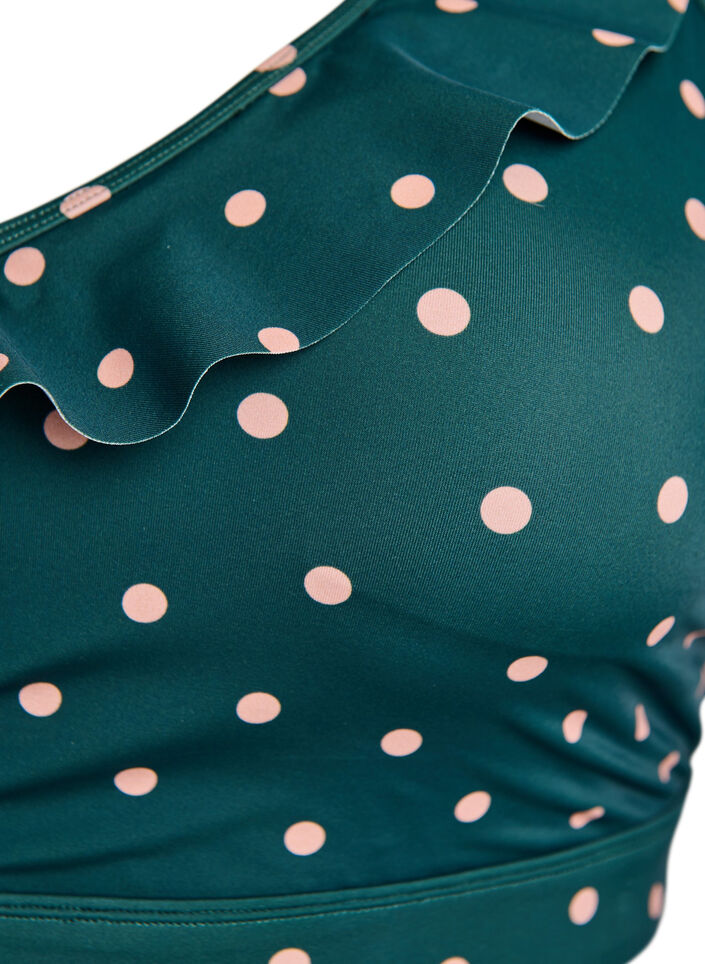 Bikinioberteil mit Punkten und R&uuml;schendetails, Gr&uuml;n, Packshot image number 2