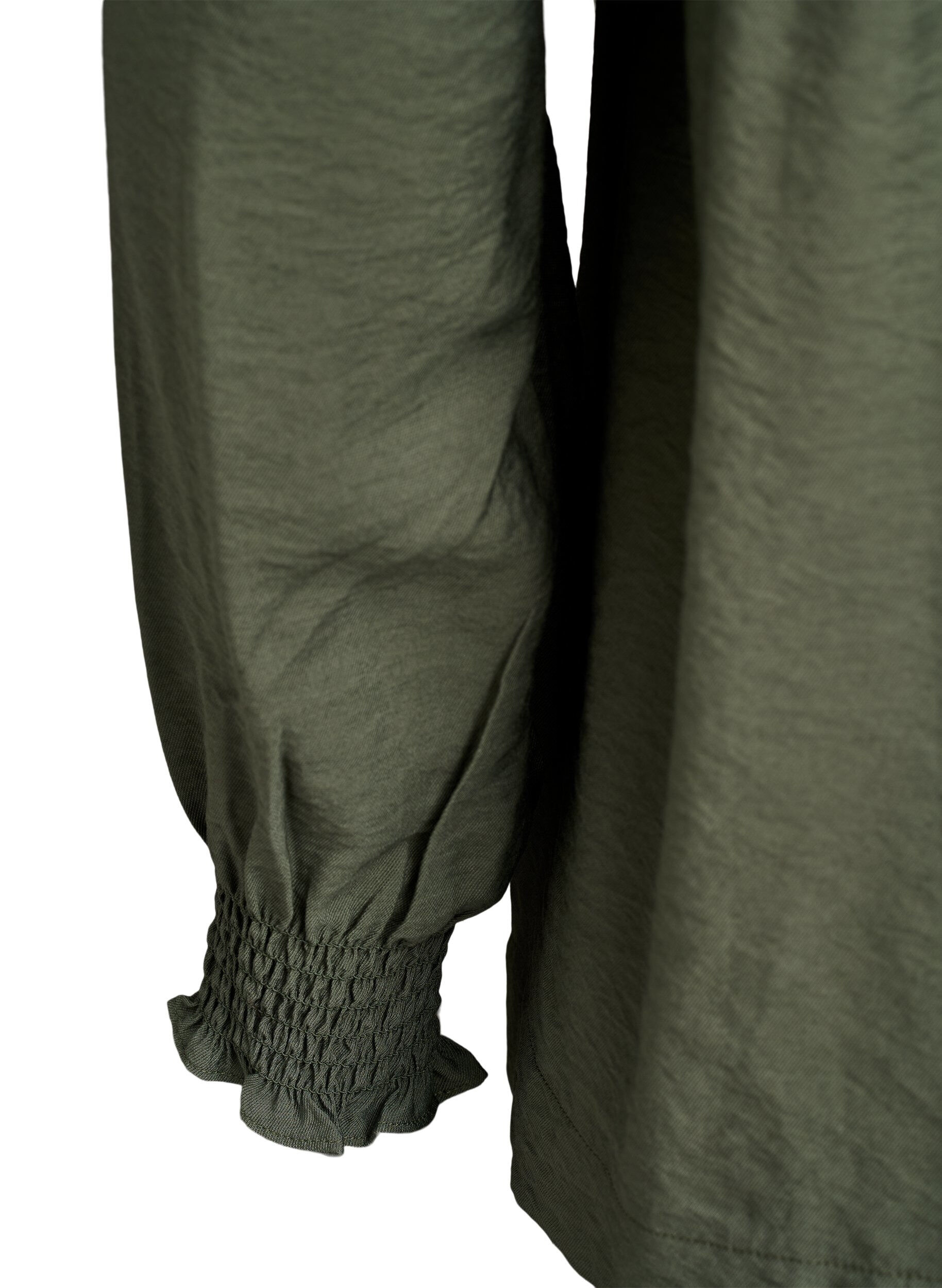 Zizzi Viskose-Bluse mit Puff&auml;rmeln und gerafften Details, Gr&uuml;n, Packshot image number 3