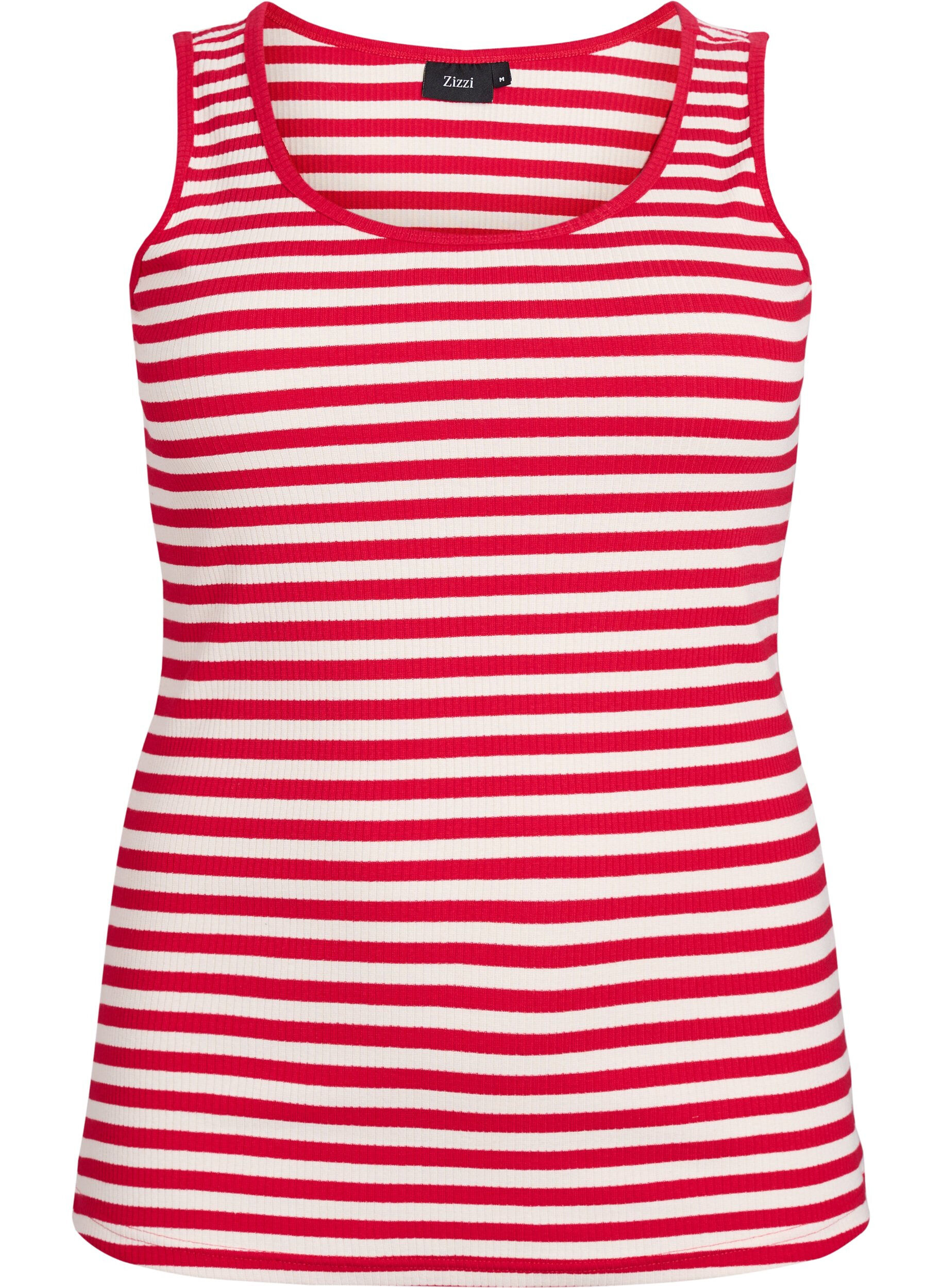 Zizzi Gestreiftes Tanktop mit Rippenstruktur, Snow W. U.R.Stripe, Packshot image number 0