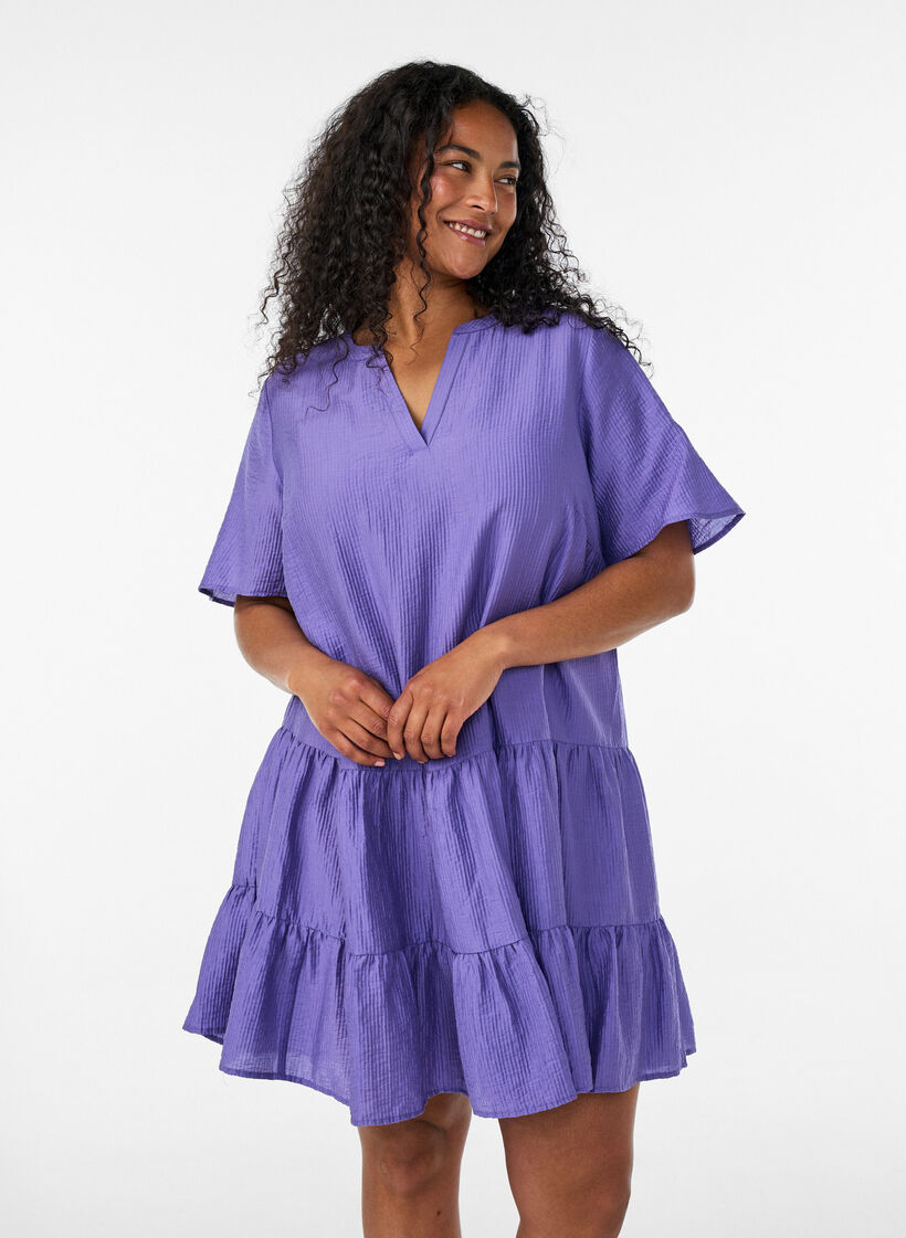 Strukturiertes A-Linien-Kleid, Lila, Model image number 0