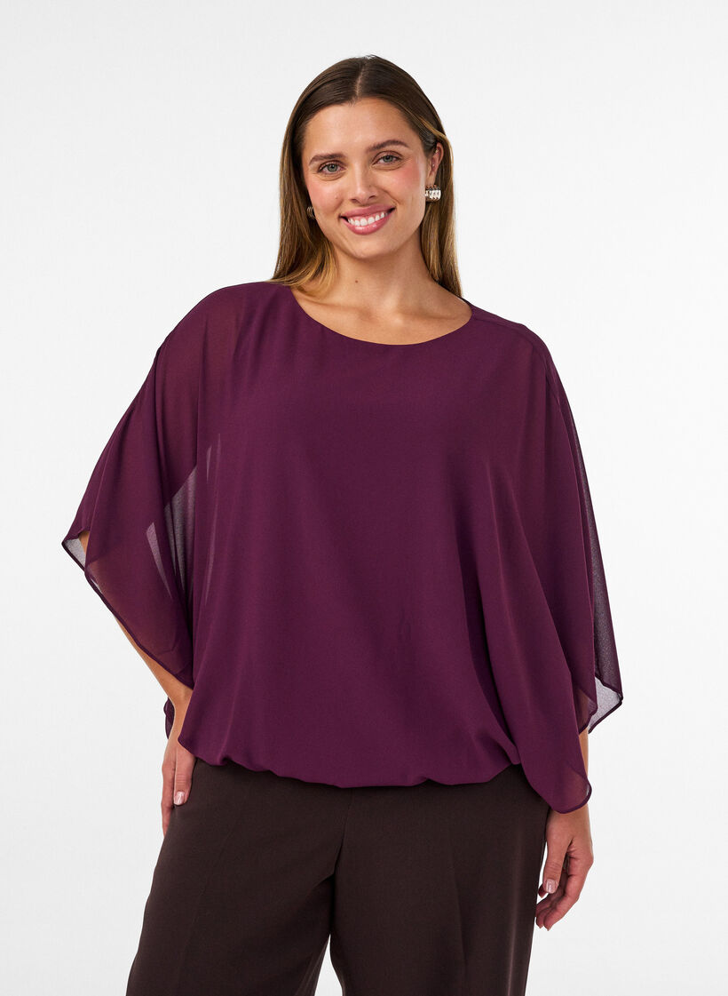 Chiffonbluse mit Balloneffekt, Lila, Model image number 0