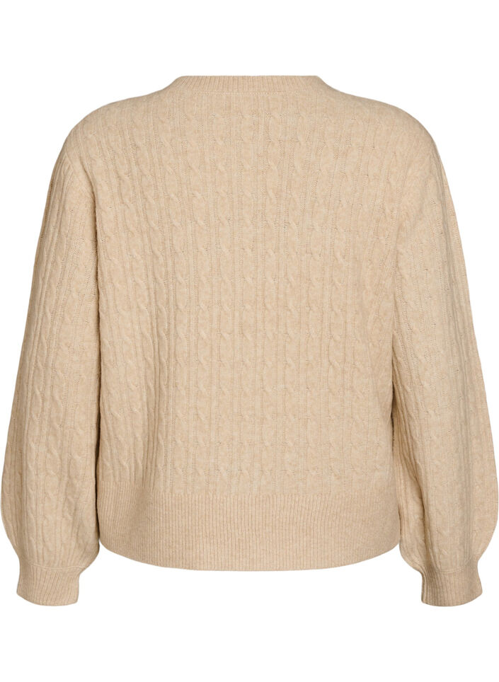 Cardigan en maille torsad&eacute;e avec boutons nacr&eacute;s, Beige, Packshot image number 1
