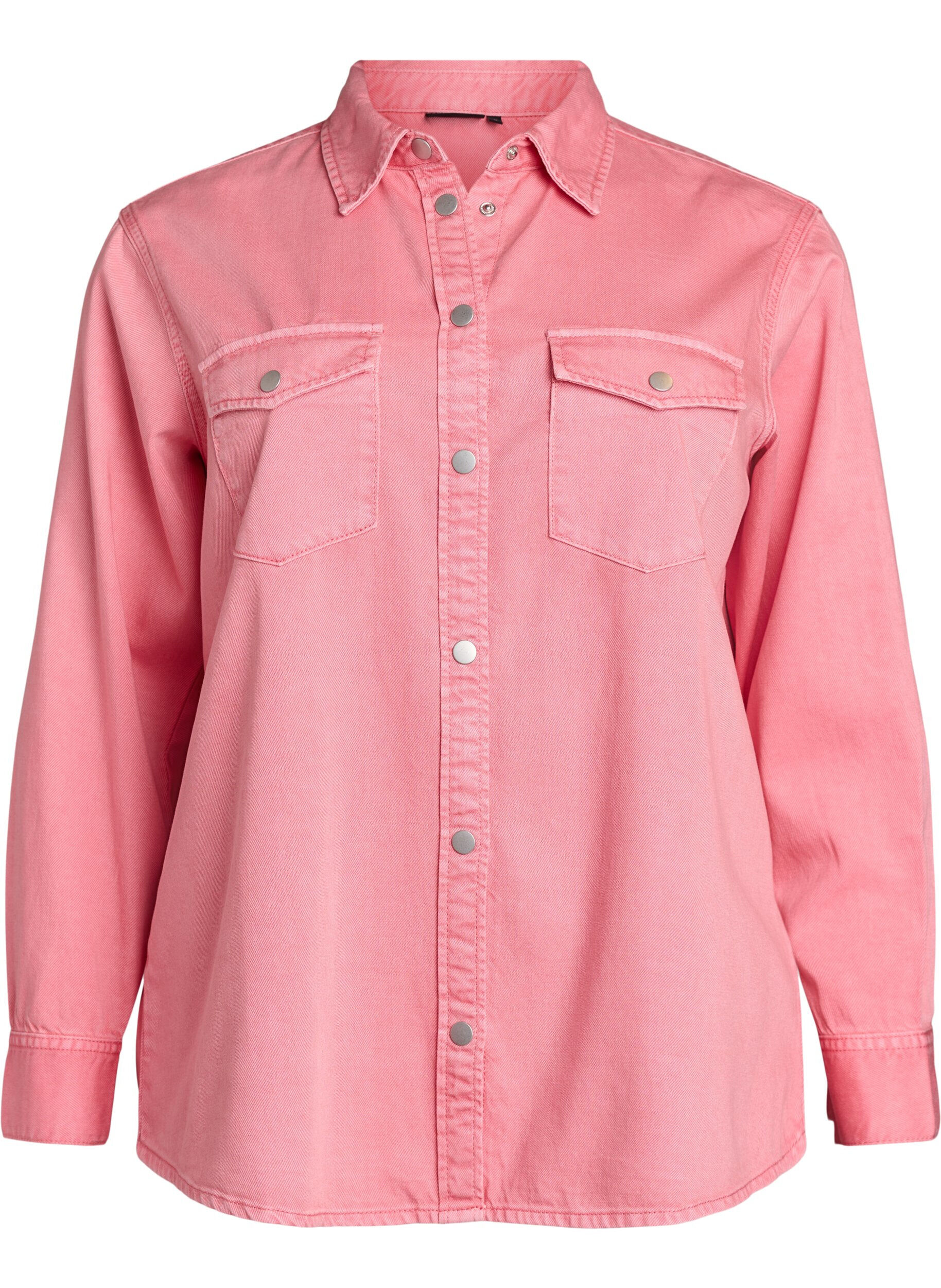 Zizzi Chemise en jean avec poches de poitrine, Rose, Packshot image number 0