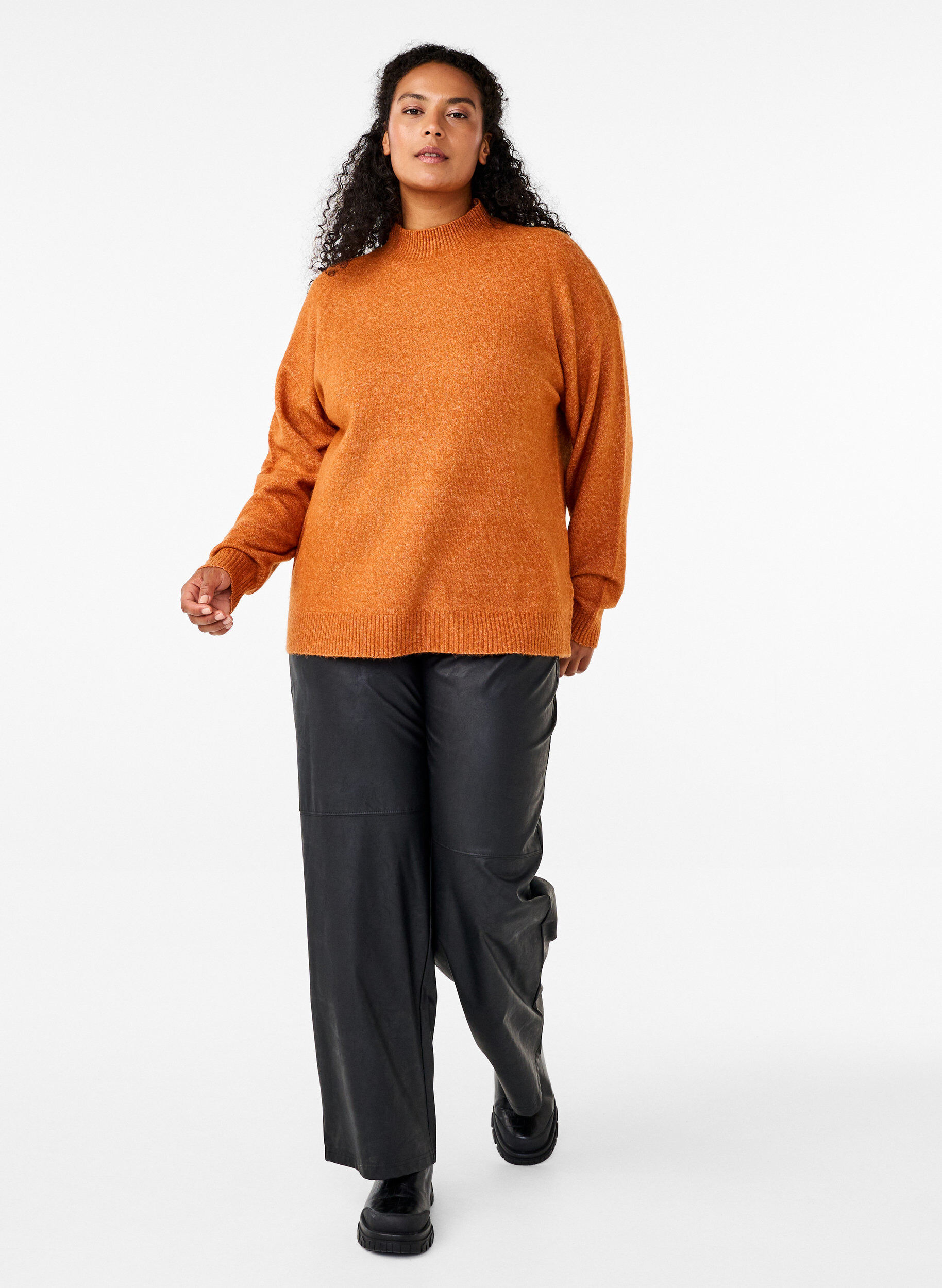 Zizzi Gestrickte Wollbluse mit hohem Kragen, Autumnal Mel., Model image number 2