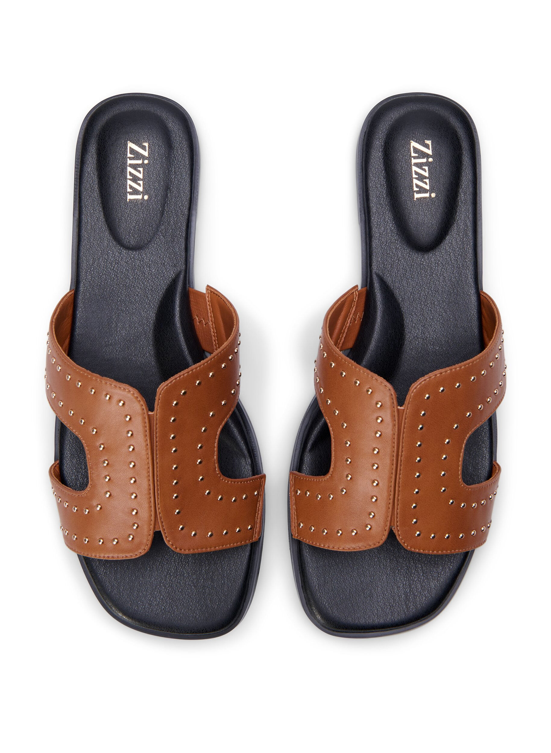 Zizzi Flache Sandalen mit Nieten, Braun, Packshot image number 2