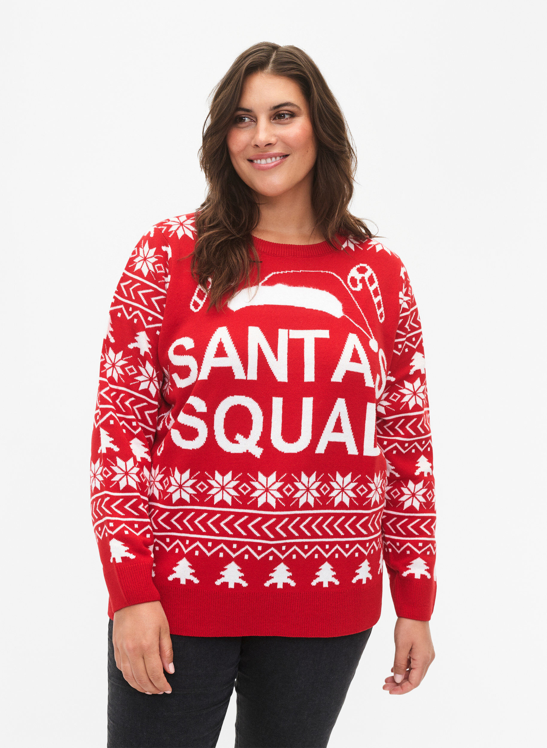 Zizzi Pull avec motif de No&euml;l, Tango Red, Model image number 0