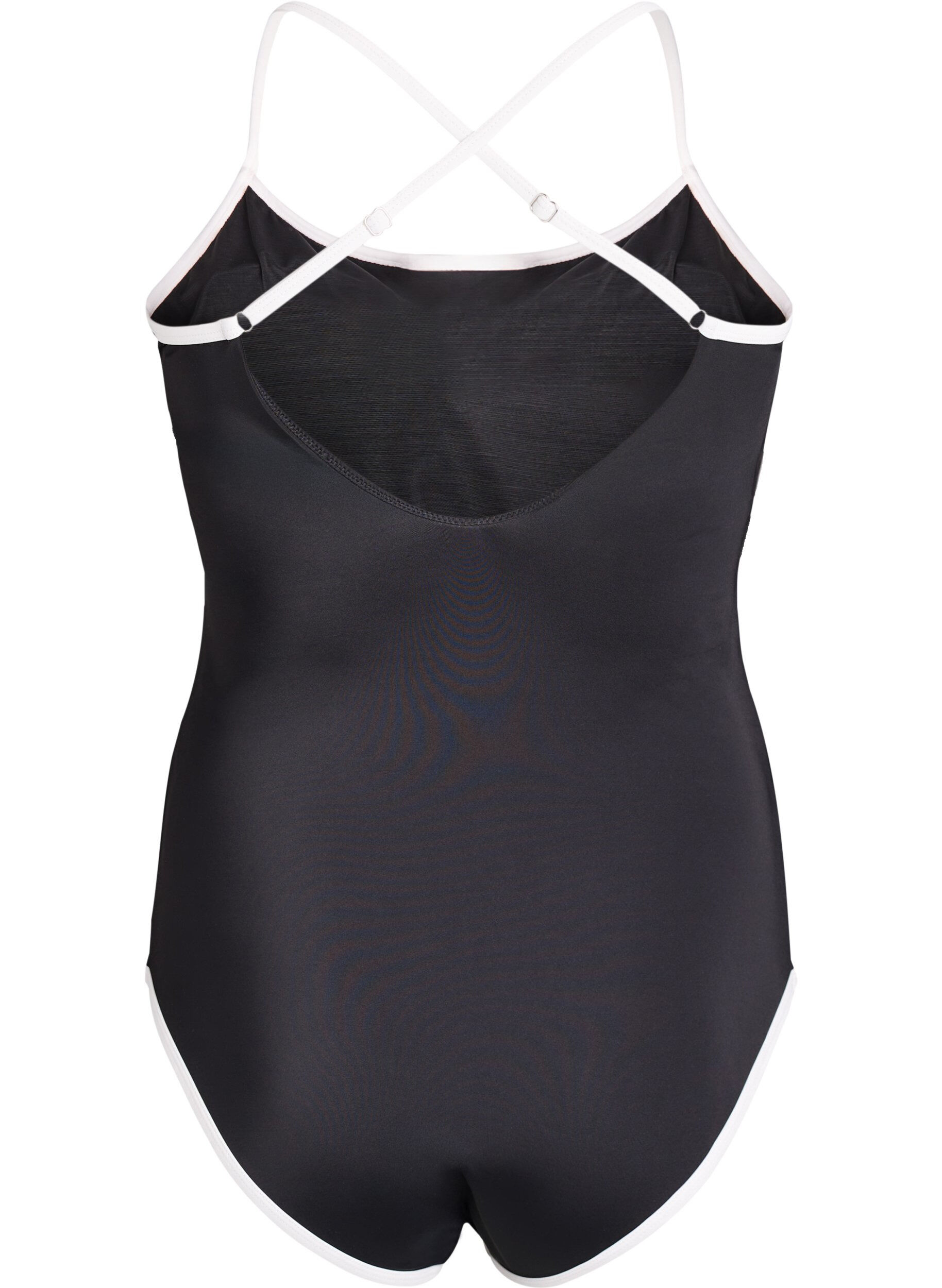 ZizziSportbadeanzug mit kontrastfarbenen Paspeln und &uuml;berkreuzten Tr&auml;gern, Schwarz, Packshot image number 1