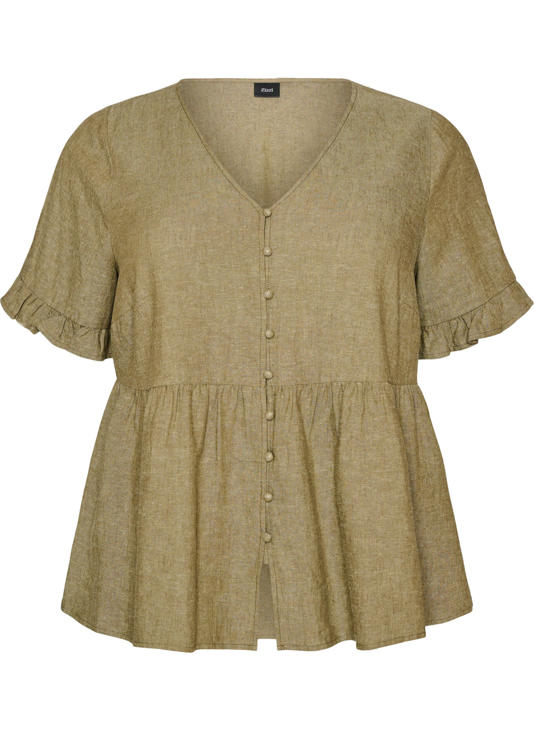 Bluse aus Leinen und Viskose mit V-Ausschnitt und Knopfverschluss