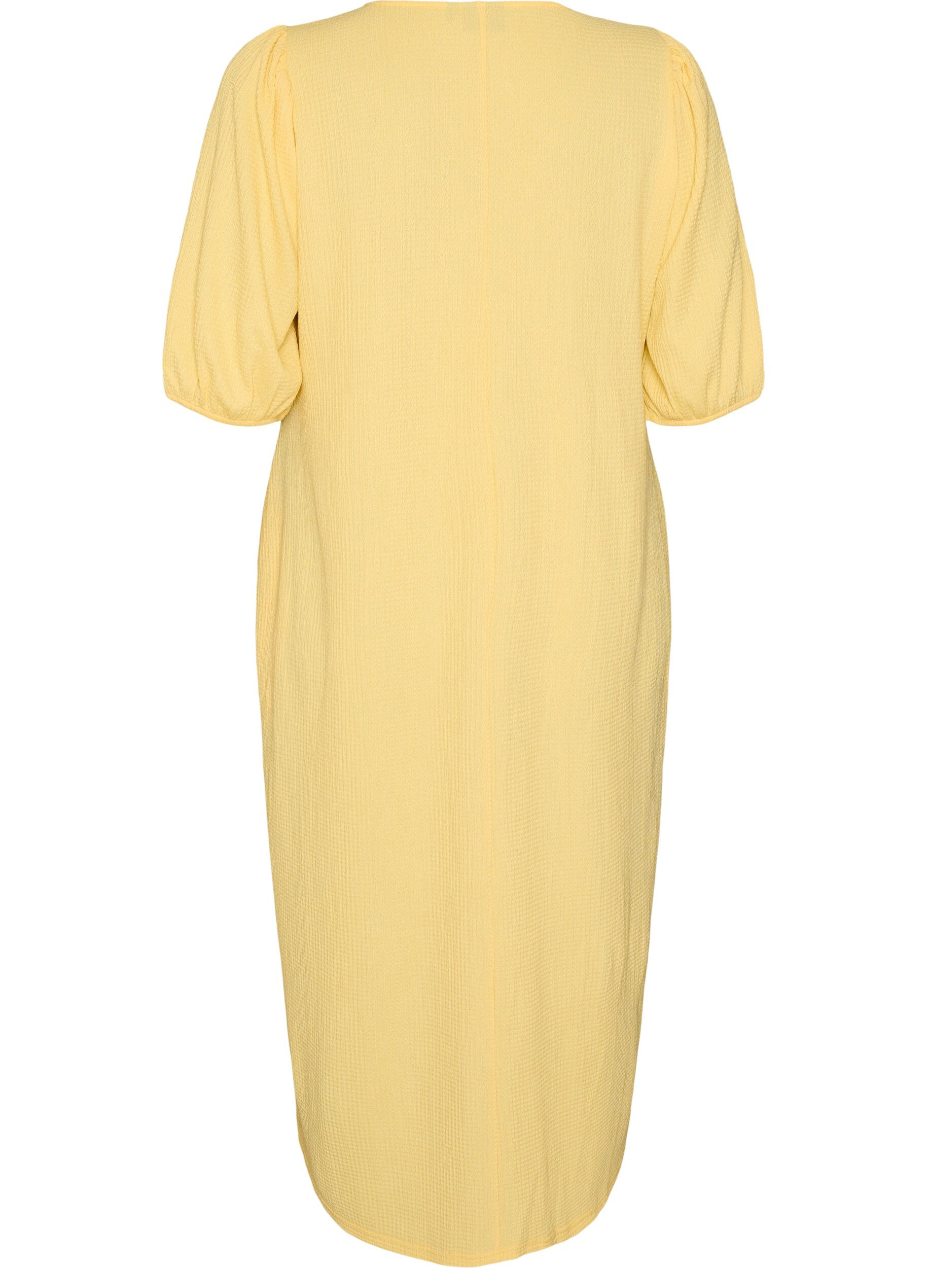 ZizziRobe midi avec col en V et texture, Jaune clair, Packshot image number 1