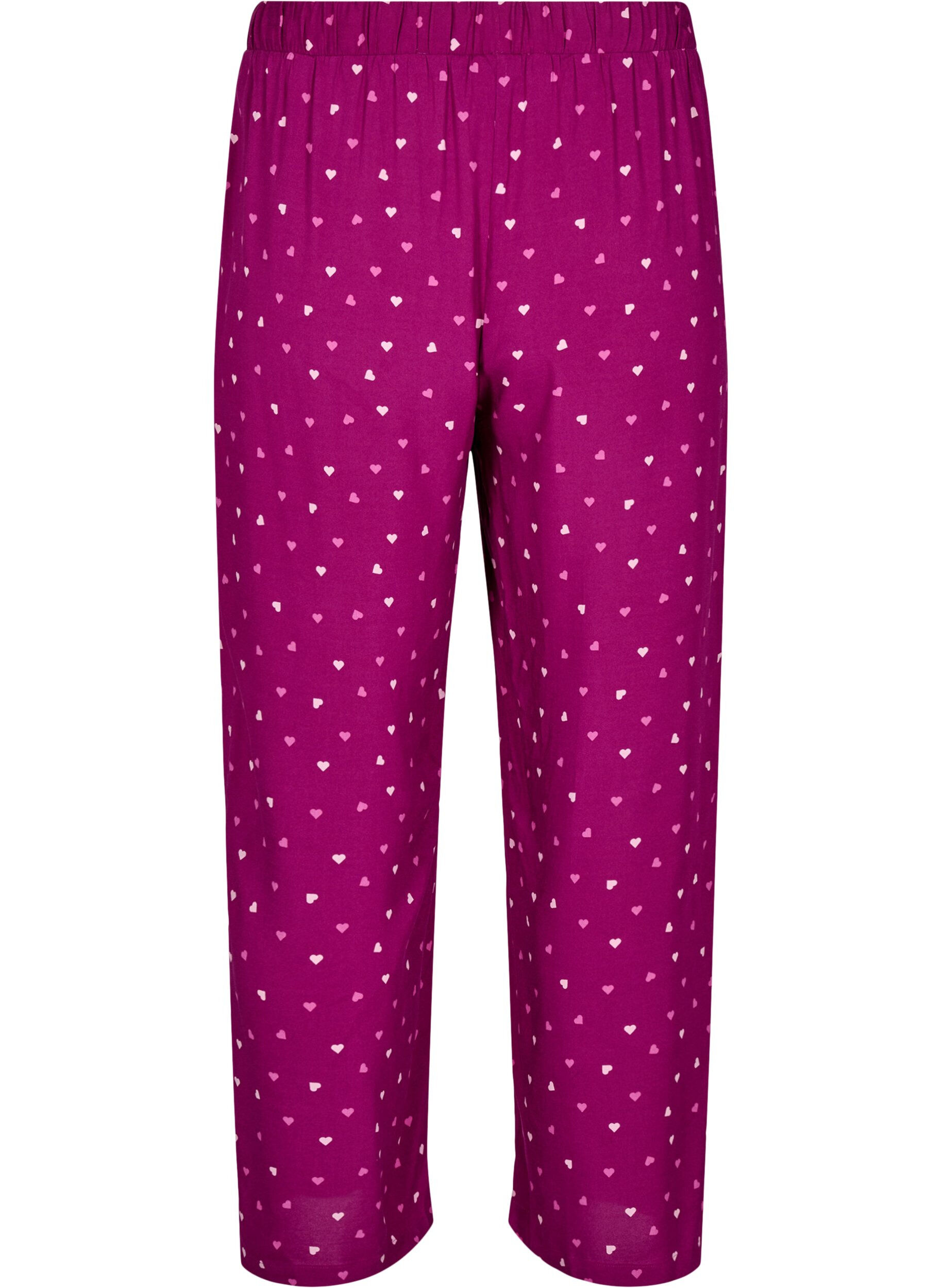 Zizzi Pantalon de pyjama ample avec c&oelig;urs, Boysenberry w. Heart, Packshot image number 1