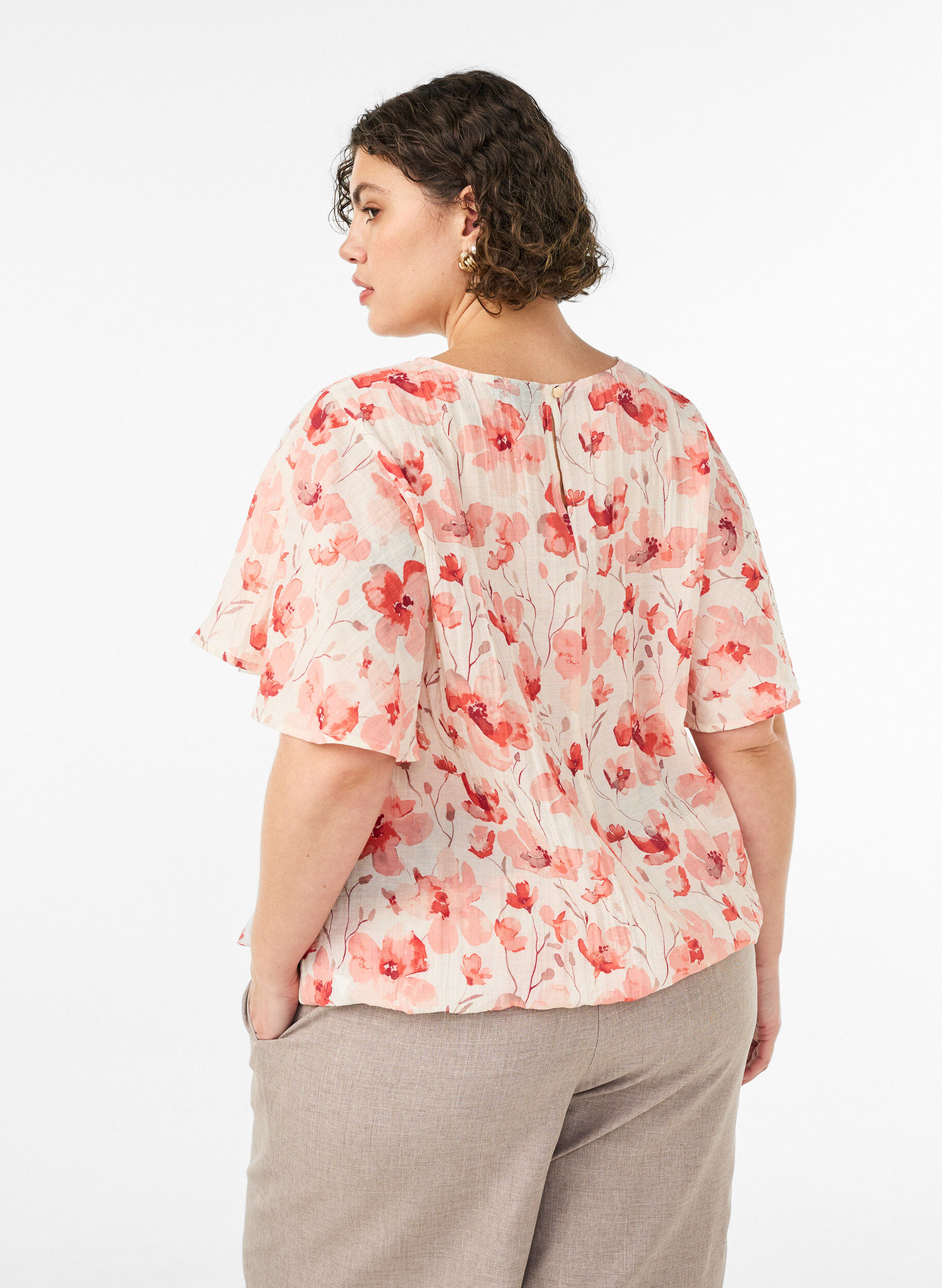 ZizziBlouse coupe ballon avec manches papillon, Corail, Model image number 1