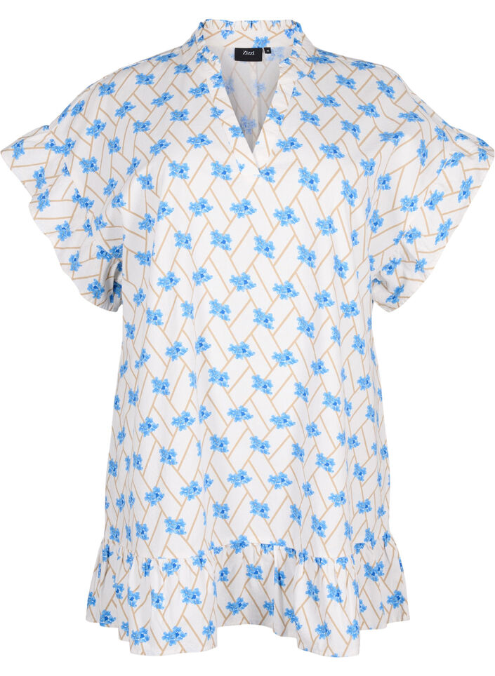 Geblümte Tunika aus Baumwolle, Snow White Flower, Packshot image number 0