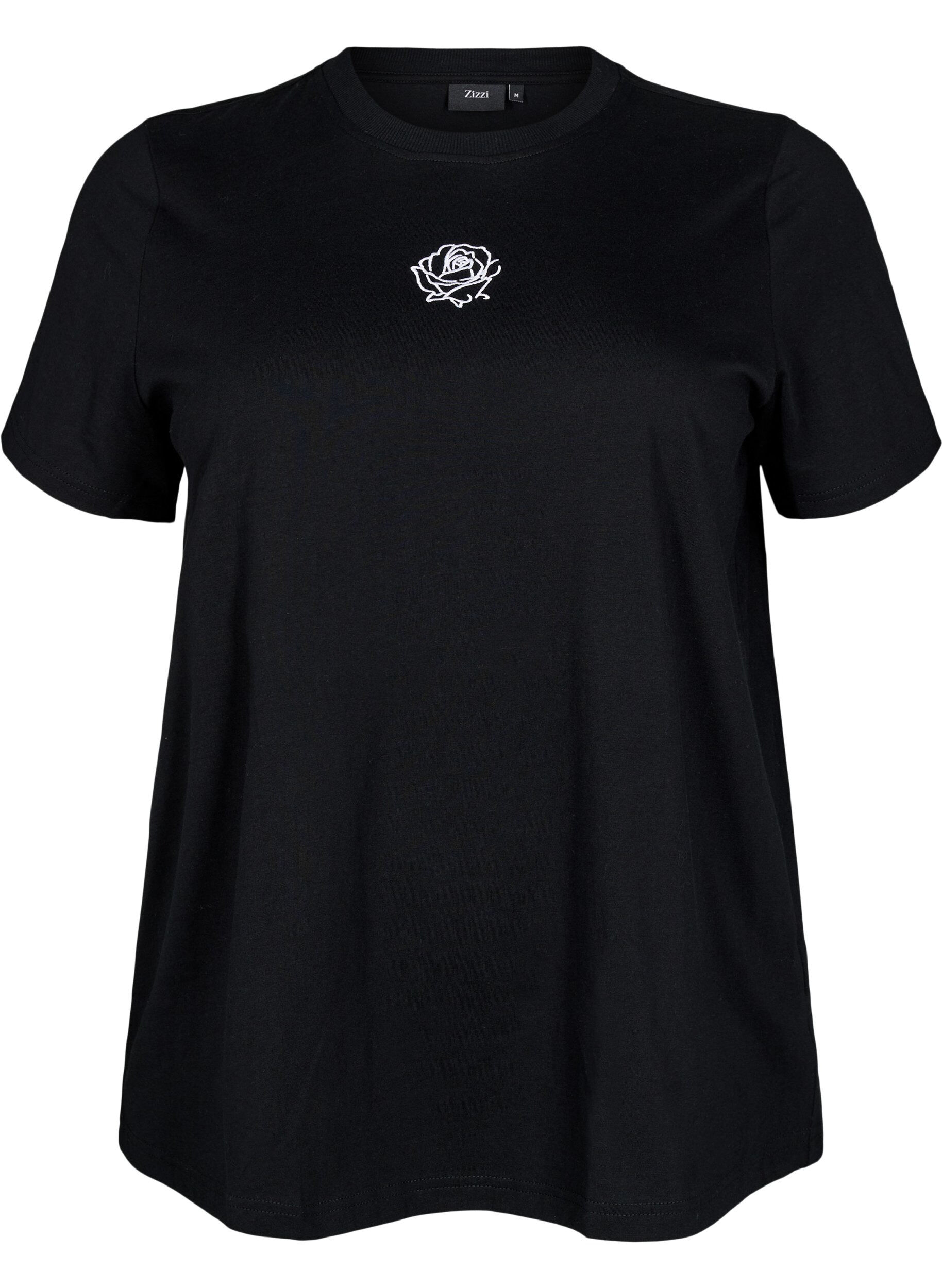 Zizzi T-Shirt aus Baumwolle mit aufgesticktem Detail, Schwarz, Packshot image number 0
