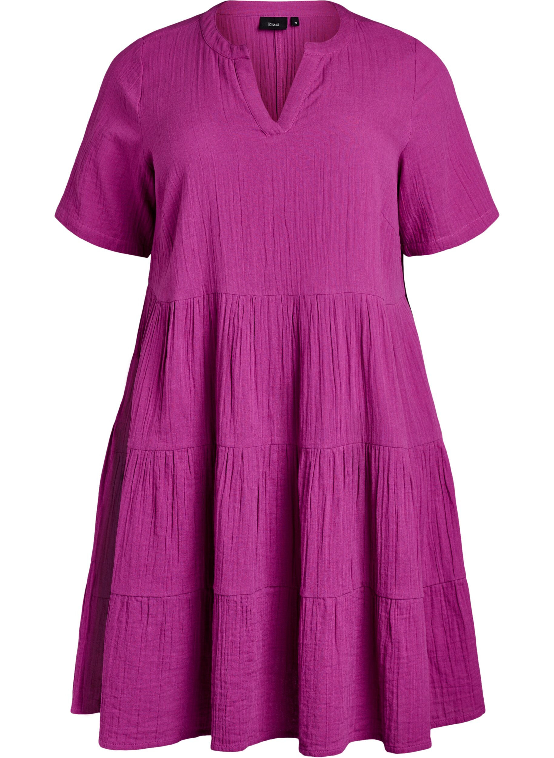 Zizzi Robe en mousseline de coton longueur genou, coupe &eacute;vas&eacute;e, Violet, Packshot image number 0