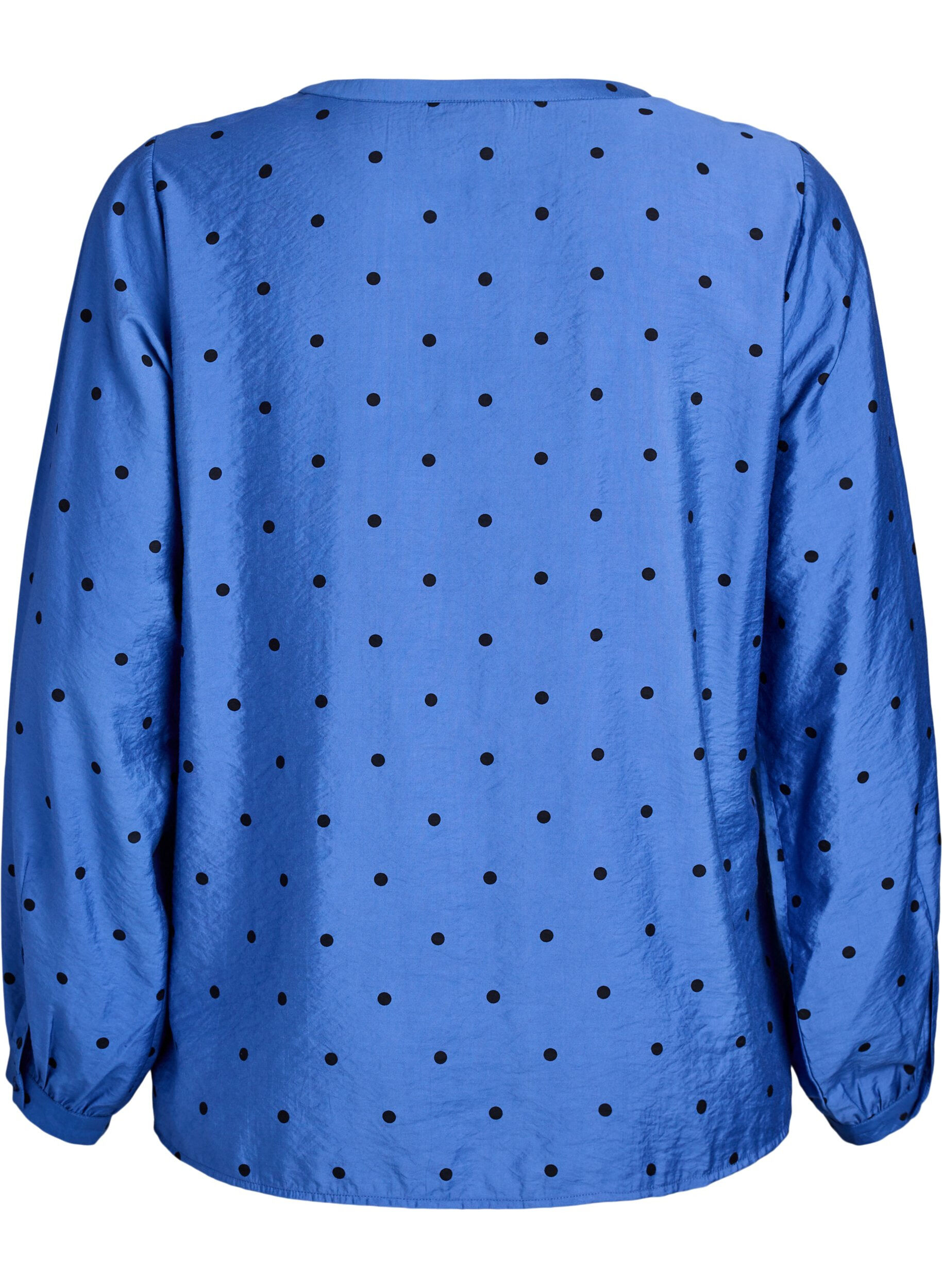 Zizzi Blouse &agrave; pois avec manches longues, Bleu, Packshot image number 1