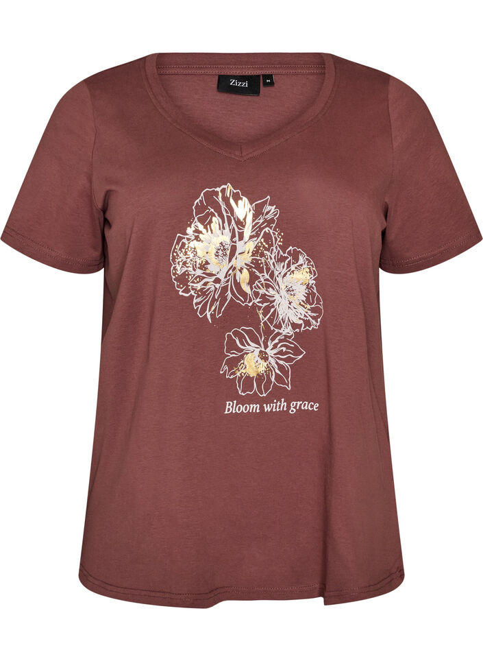 T-Shirt aus Baumwolle mit Frontprint und V-Ausschnitt, Rot, Packshot image number 0
