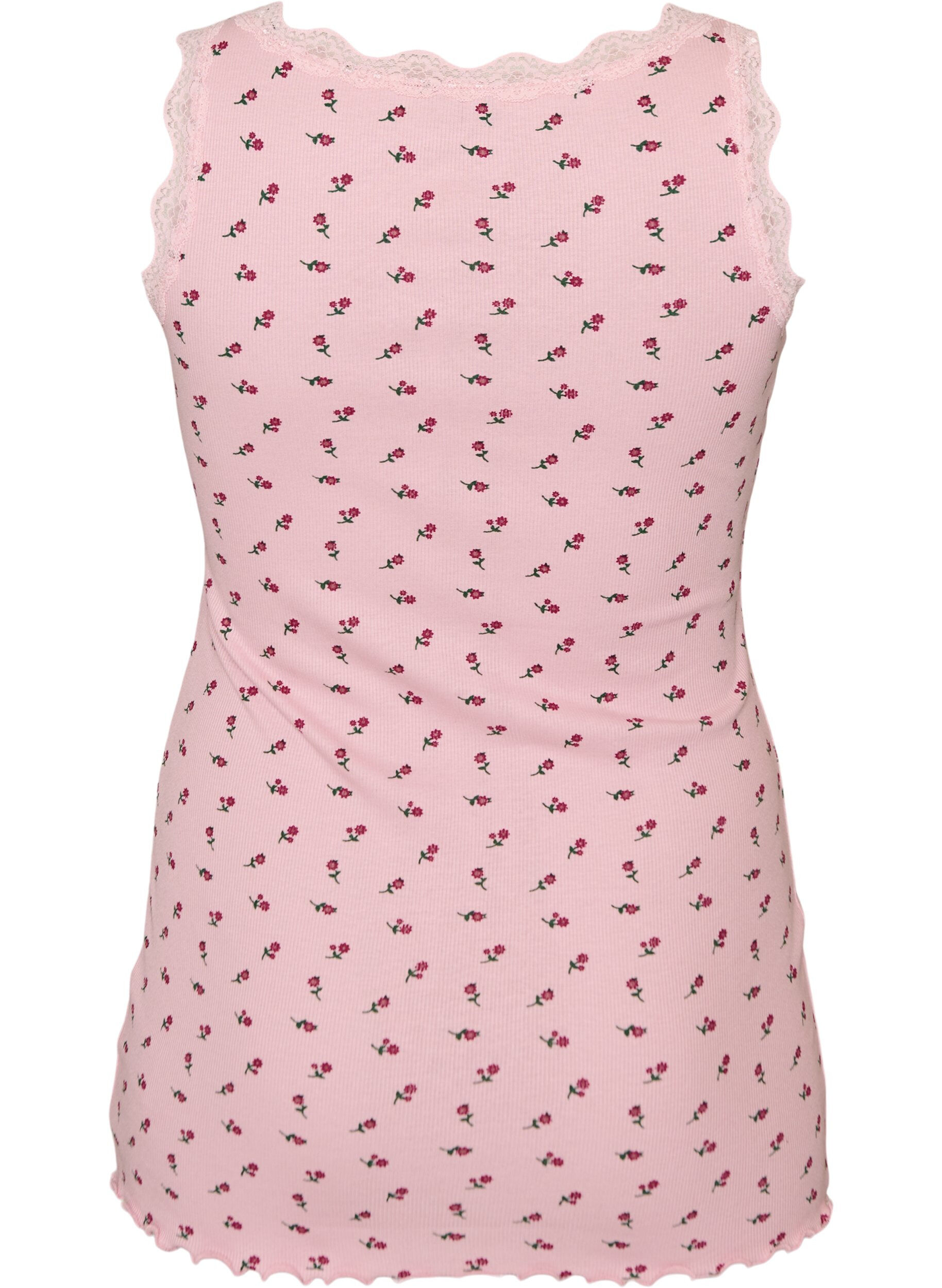 ZizziTop avec imprim&eacute; et bord en dentelle, Rose poudr&eacute;e, Packshot image number 1