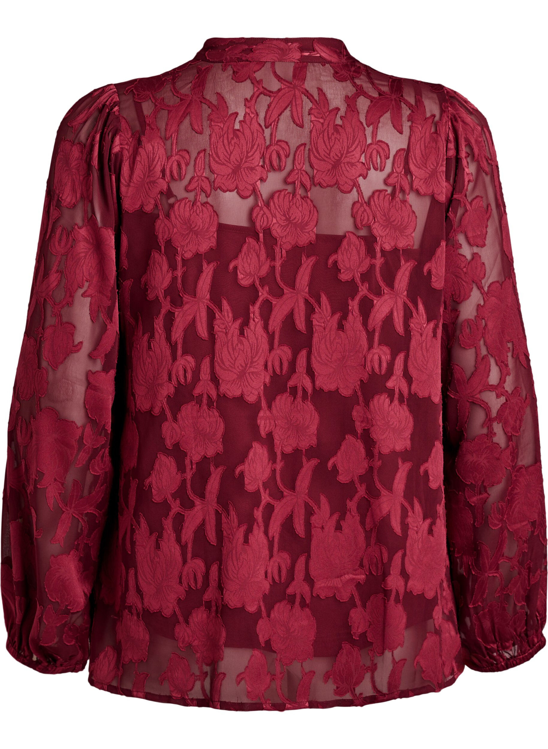 Zizzi Blouse avec boutons et motif fleuri, Bordeaux fonc&eacute;, Packshot image number 1