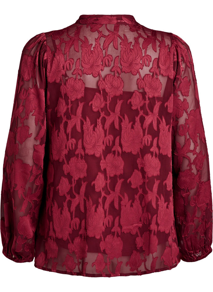 Blouse avec boutons et motif fleuri, Bordeaux foncé, Packshot image number 1