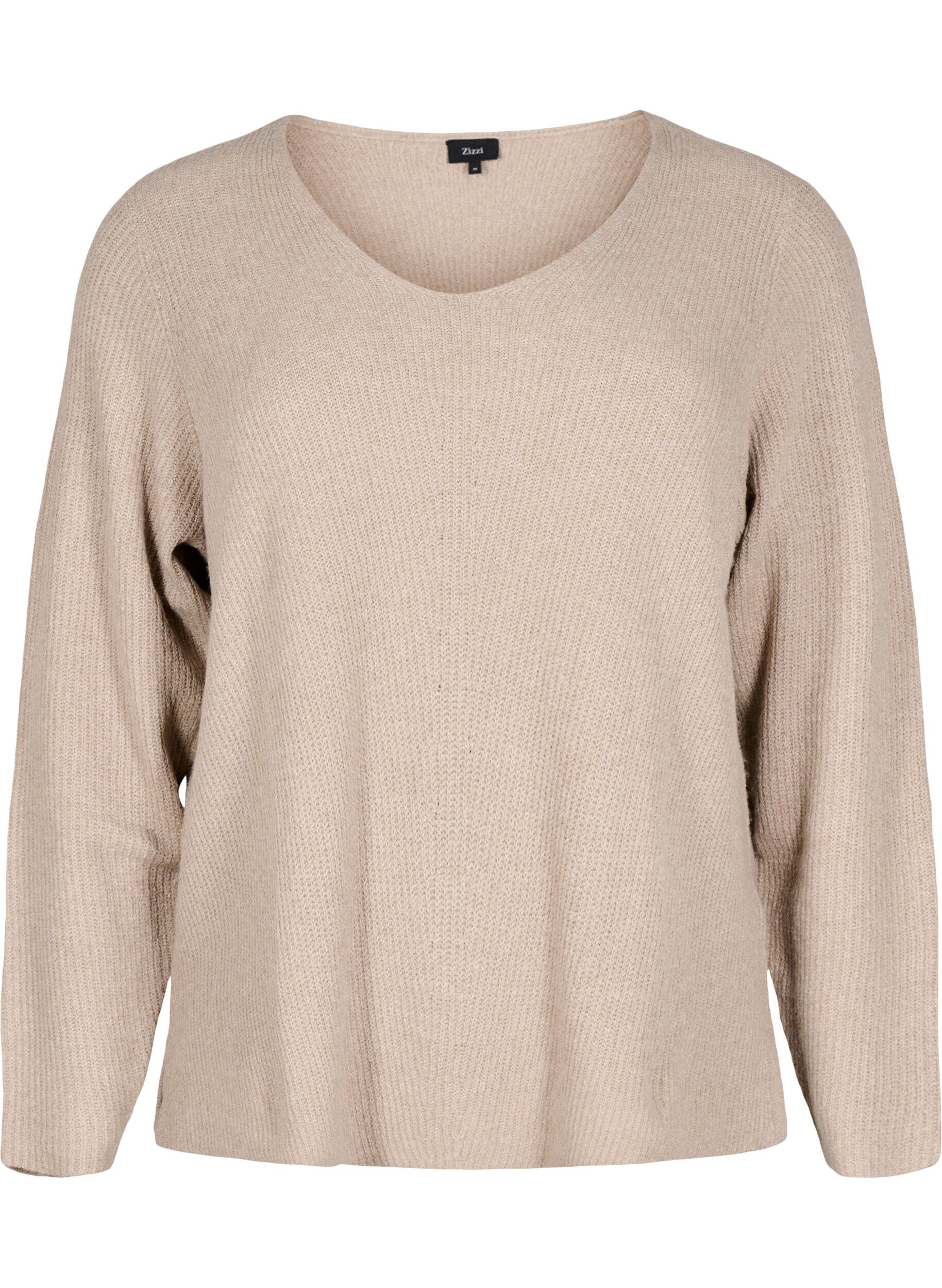 Zizzi Strickbluse mit V-Ausschnitt und langen &Auml;rmeln, Simply T. White Mel., Packshot image number 0