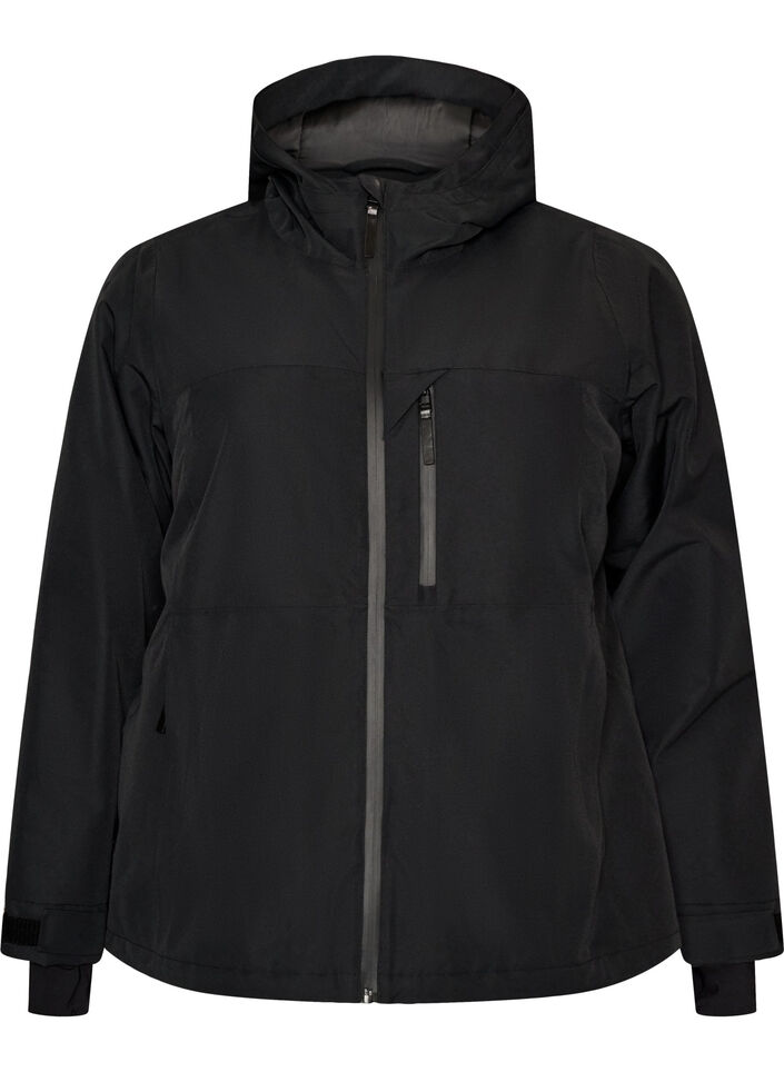 Skijacke mit Kapuze und Rei&szlig;verschlusstaschen, Schwarz, Packshot image number 0