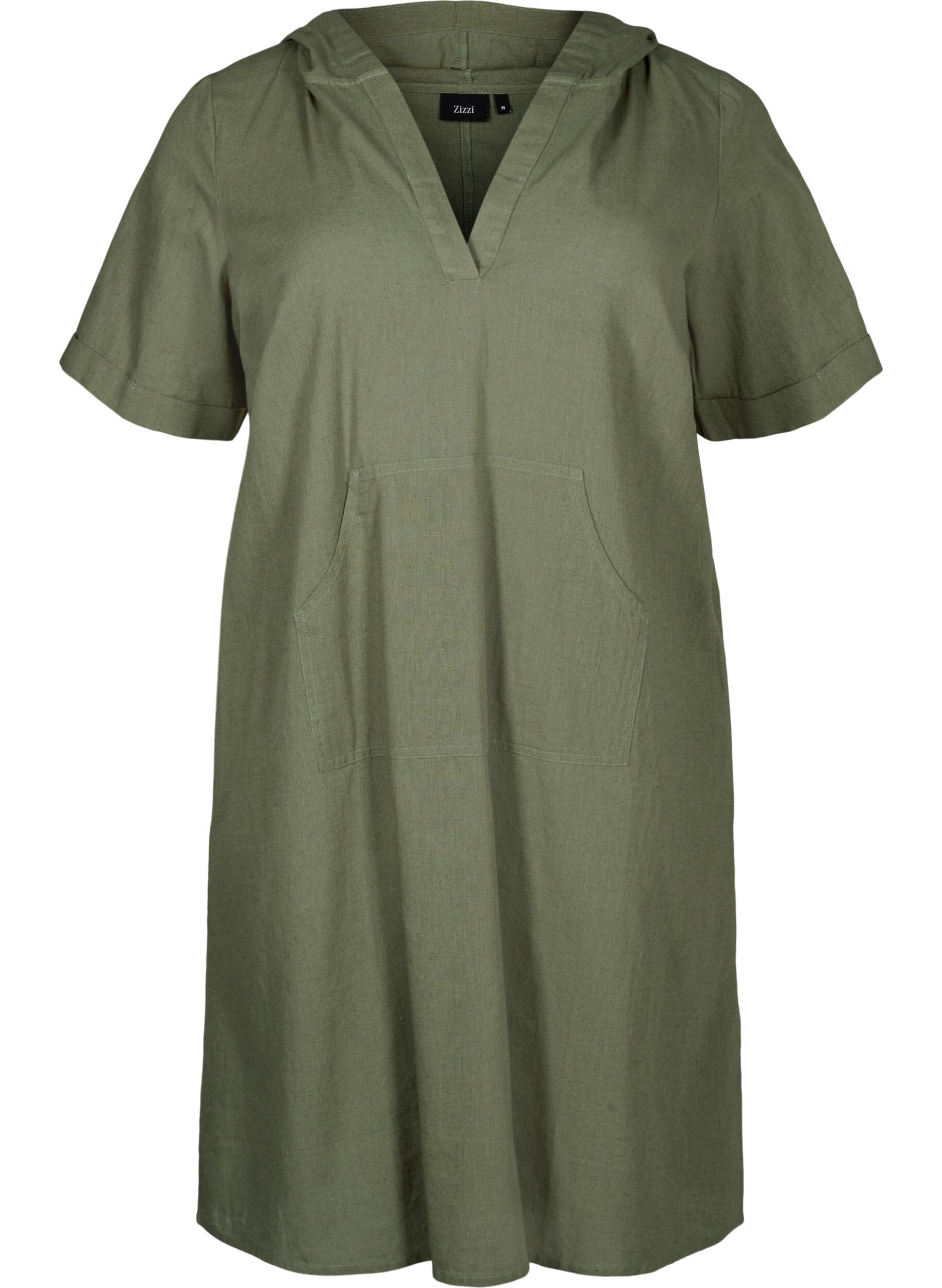 Zizzi Kapuzenkleid aus Baumwollmischung mit Leinen, Deep Lichen Green, Packshot image number 0