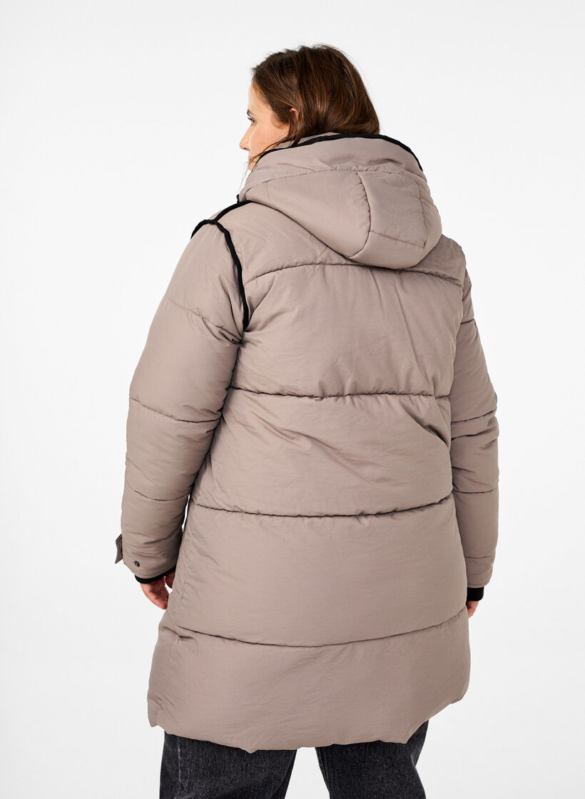 Steppjacke mit Kapuze und Kontrastdetails, Beige, Model image number 2