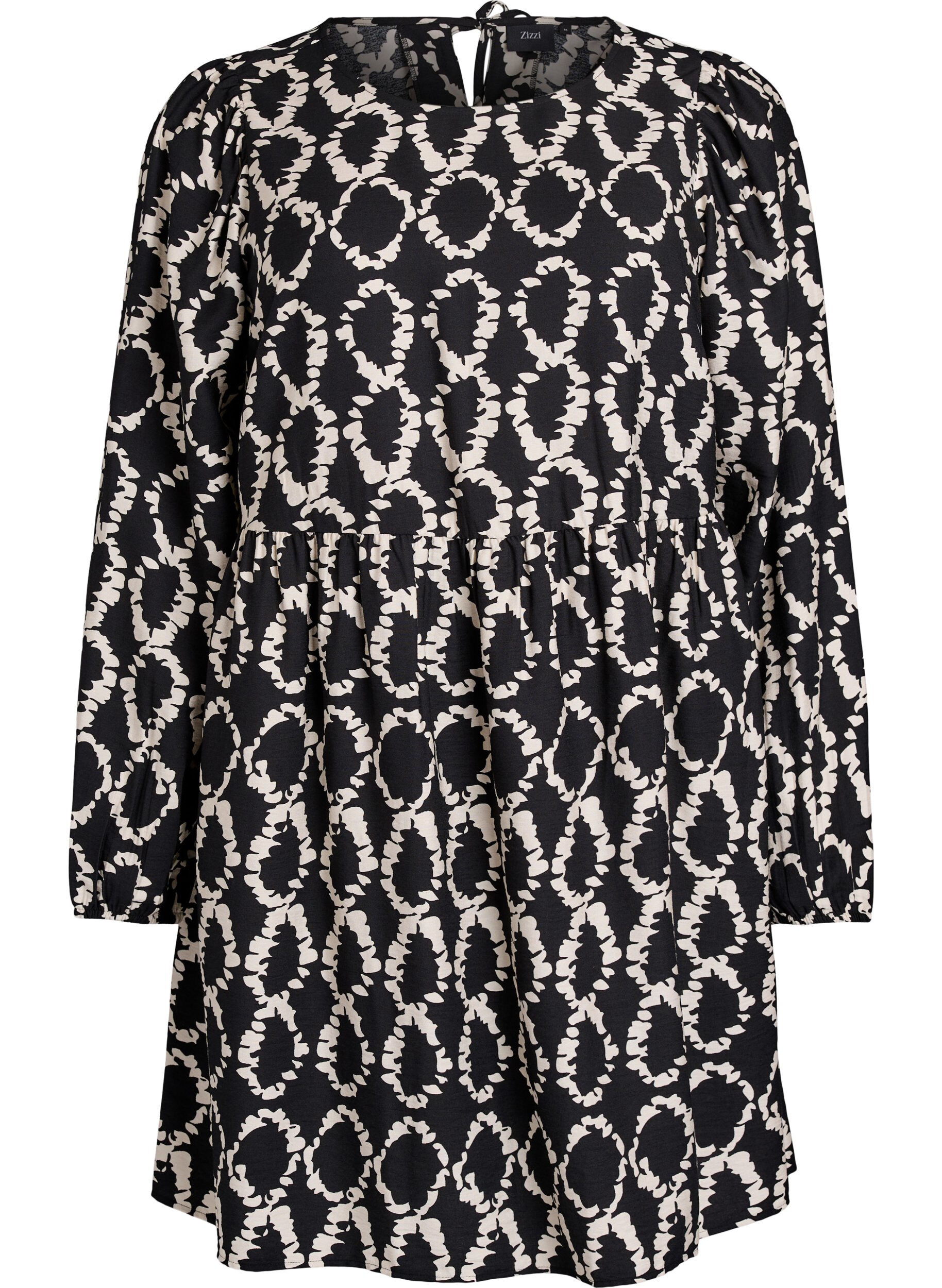 Zizzi Lang&auml;rmliges Kleid mit Muster und Schleifen, Schwarz, Packshot image number 0
