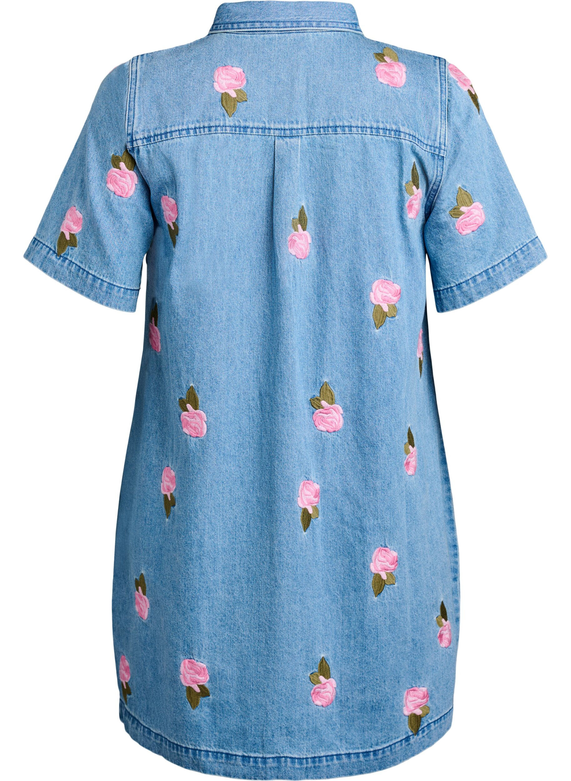 Zizzi Kurzes Jeanskleid mit gestickten Blumen, Blau, Packshot image number 1