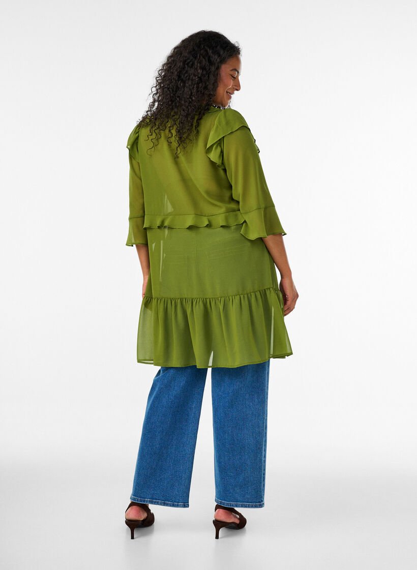 Leichtes Kleid mit R&uuml;schen und V-Ausschnitt, Gr&uuml;n, Model image number 2