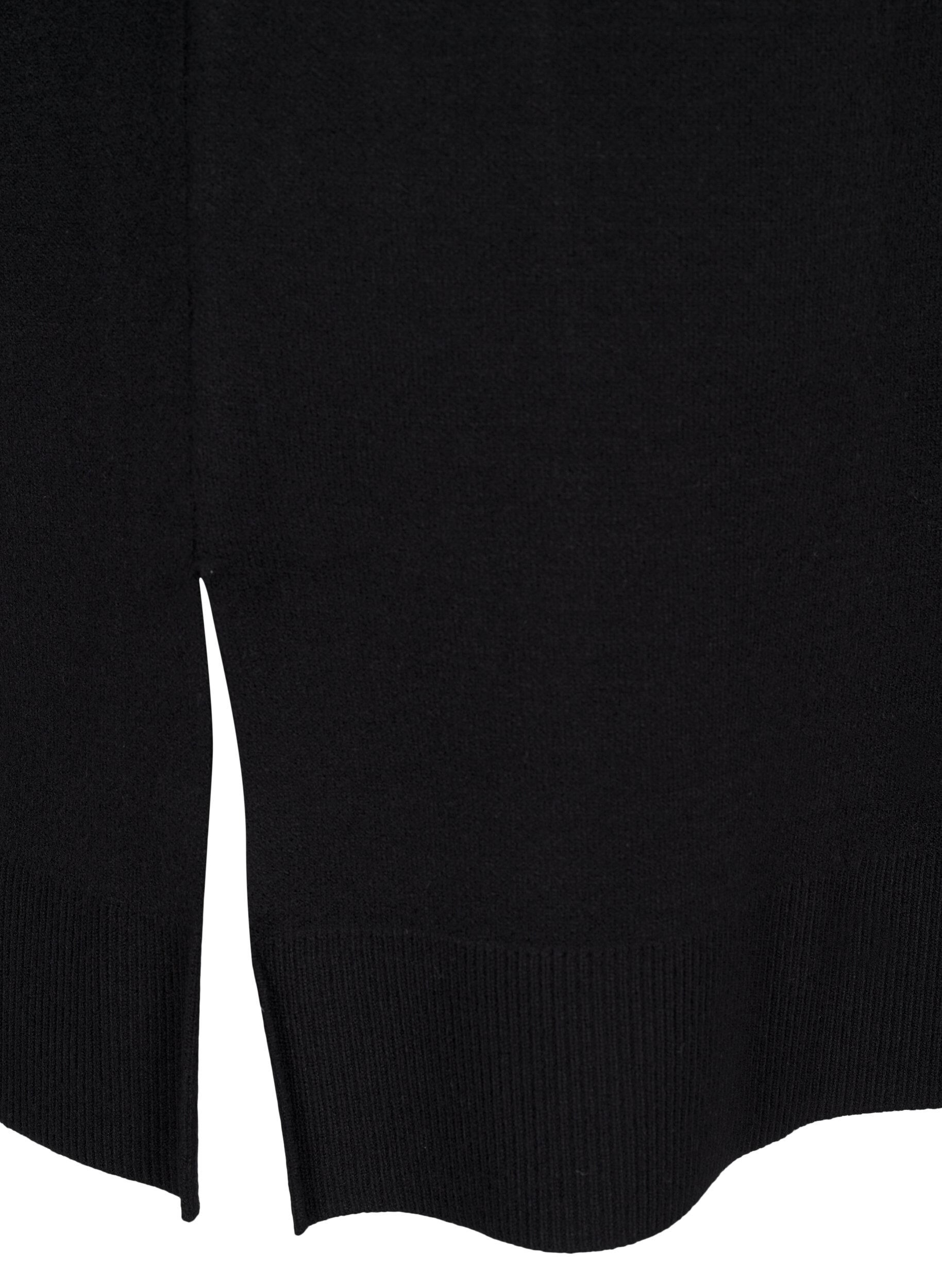 Zizzi Robe en maille avec col rond &agrave; fente, Noir, Packshot image number 3
