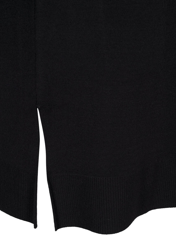 Strickkleid mit Rundhalsausschnitt und Schlitz, Schwarz, Packshot image number 3