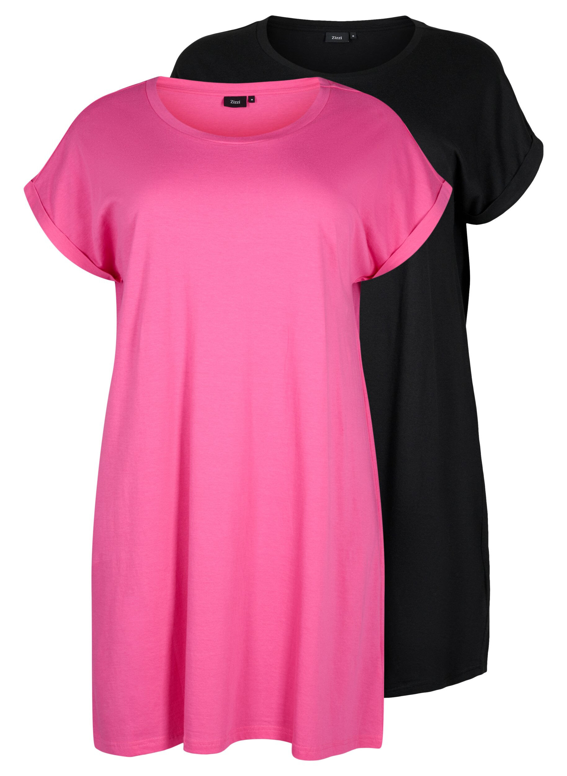 Zizzi Robe en coton &agrave; manches courtes 2-pack, Shocking Pink/Black, Packshot image number 0