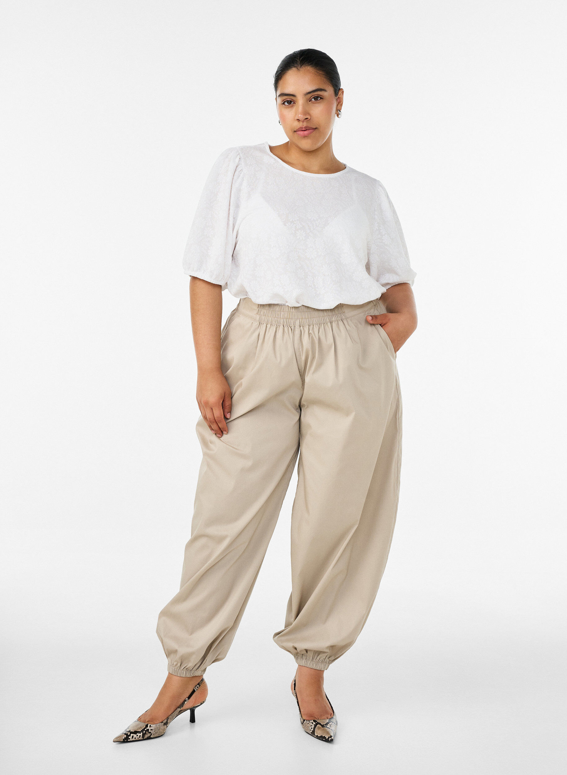 ZizziBlouse textur&eacute;e &agrave; manches courtes, Blanc, Model image number 1