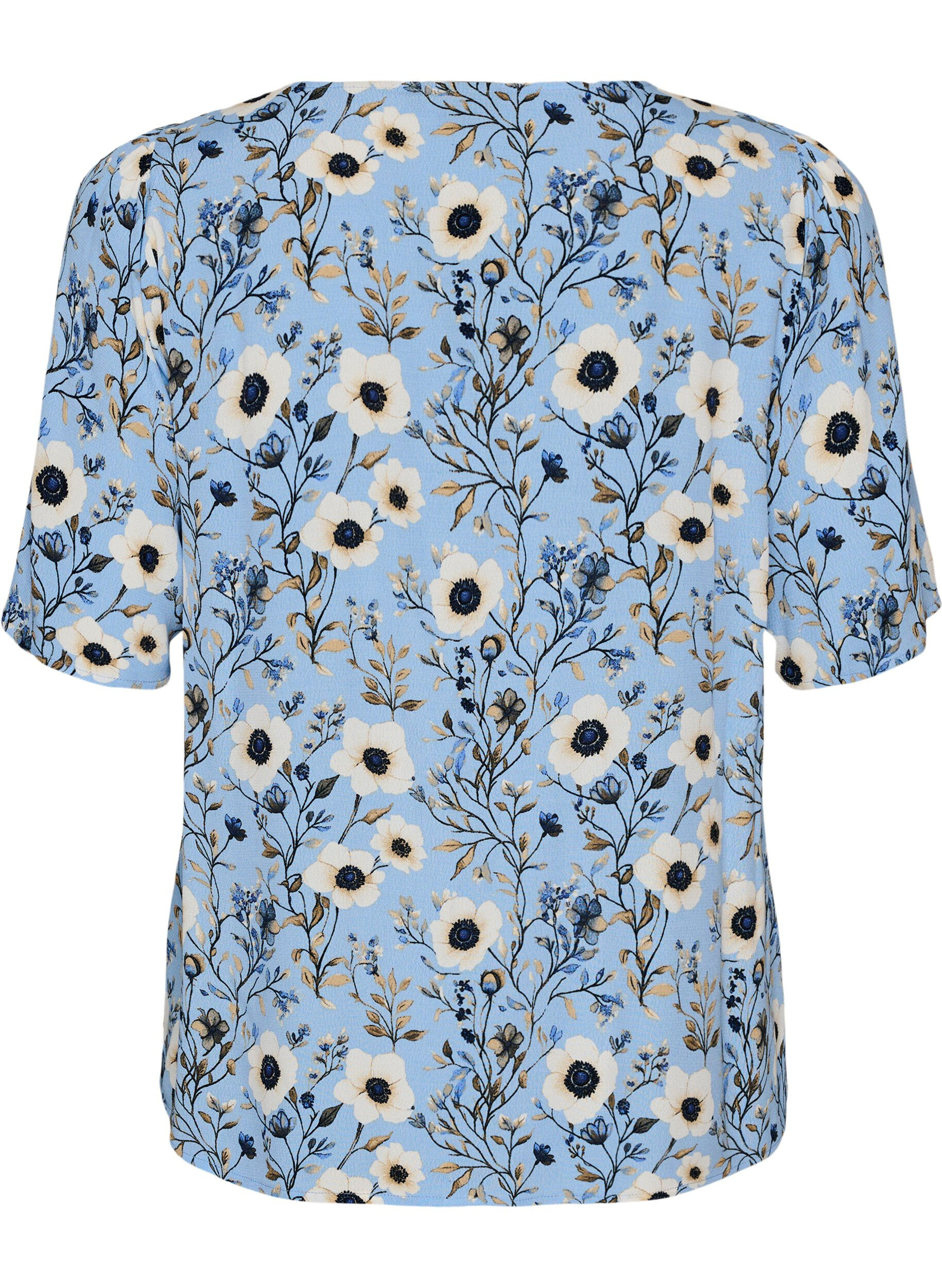 ZizziBlouse fleurie &agrave; manches courtes, Bleu, Packshot image number 1