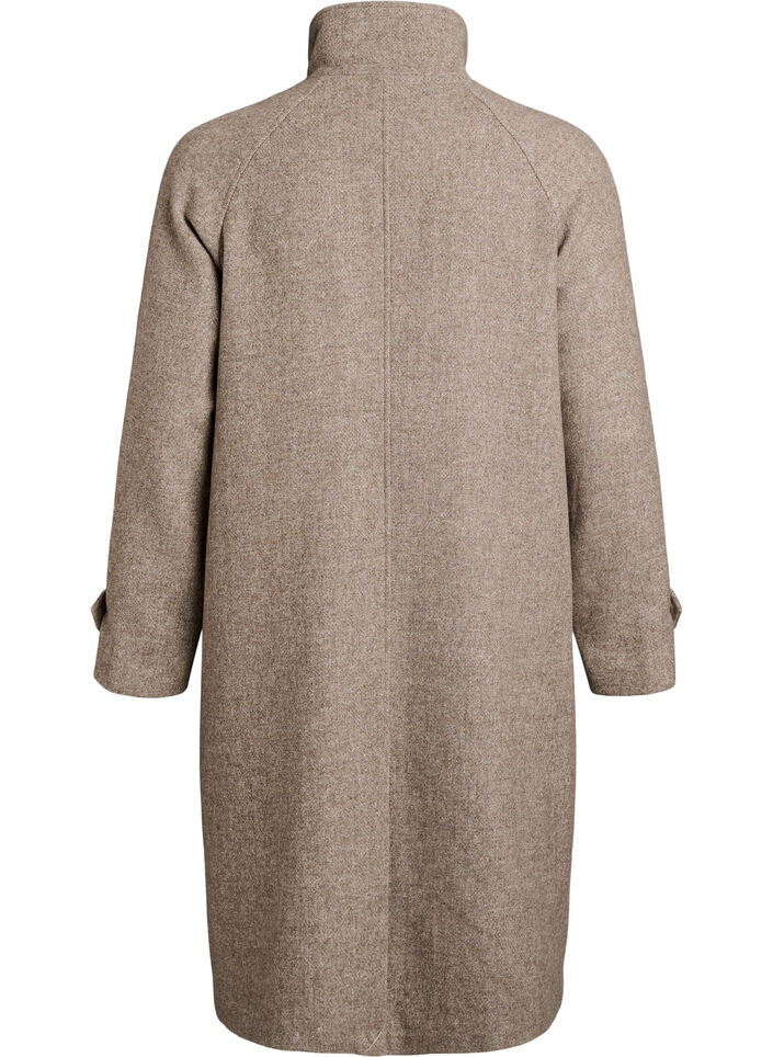 Manteau long en laine &agrave; col montant et double boutonnage, Marron, Packshot image number 1