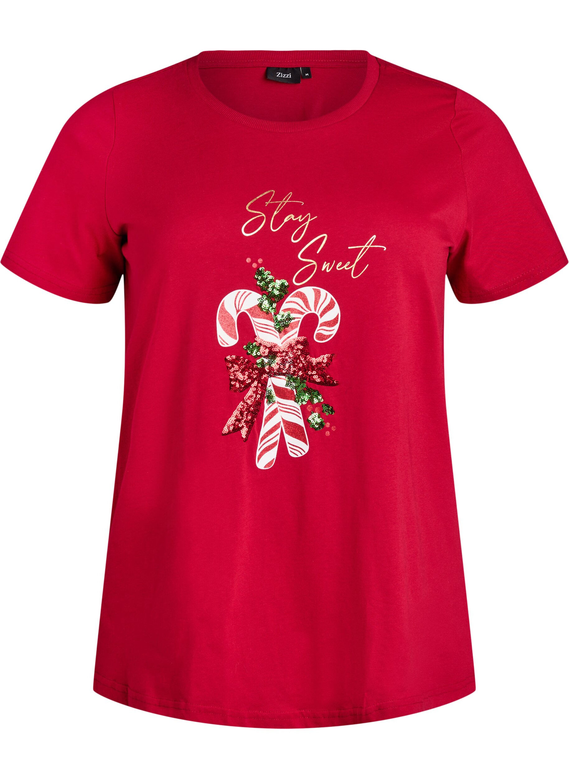 Zizzi T-shirt de No&euml;l en coton bio, Rouge, Packshot image number 0