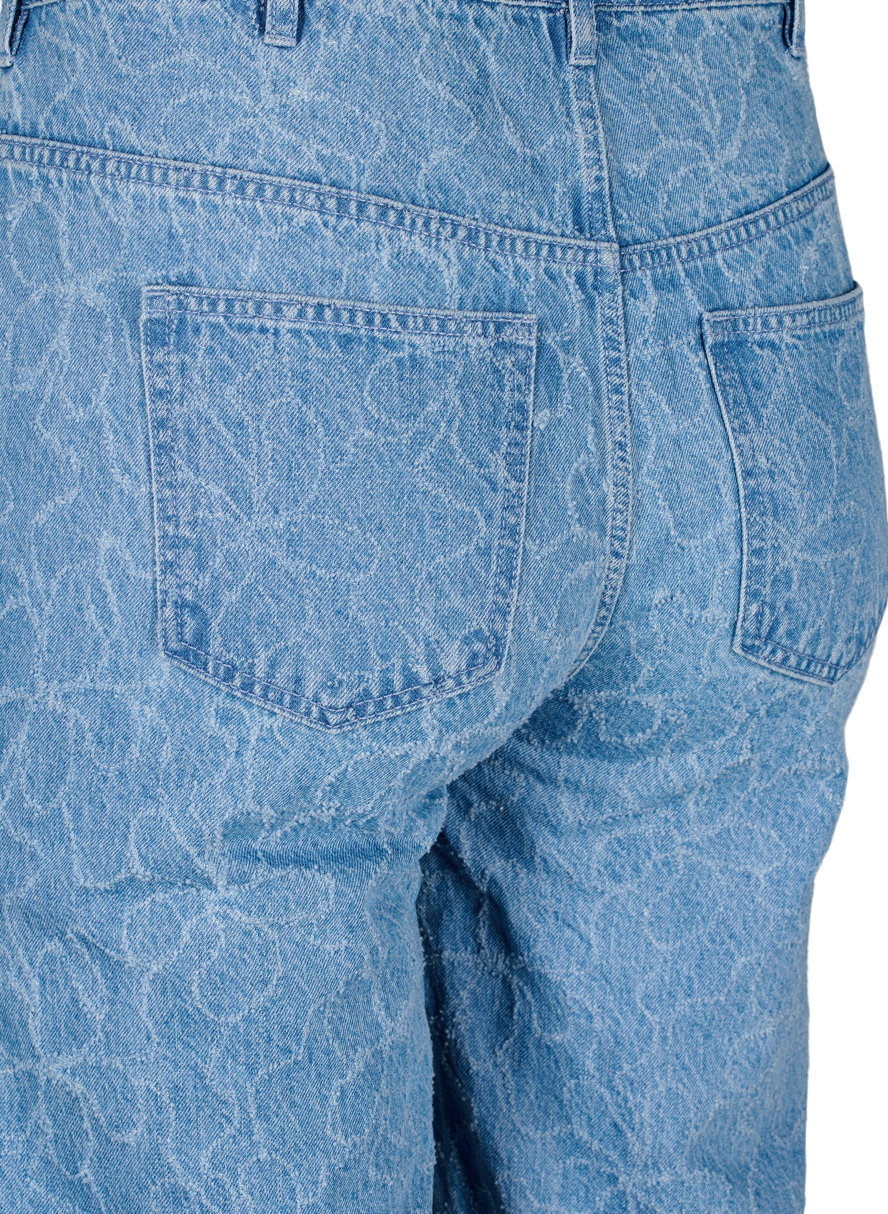 Zizzi Gemma Jeans mit hoher Taille und gebl&uuml;mtem Muster, Blau, Packshot image number 3