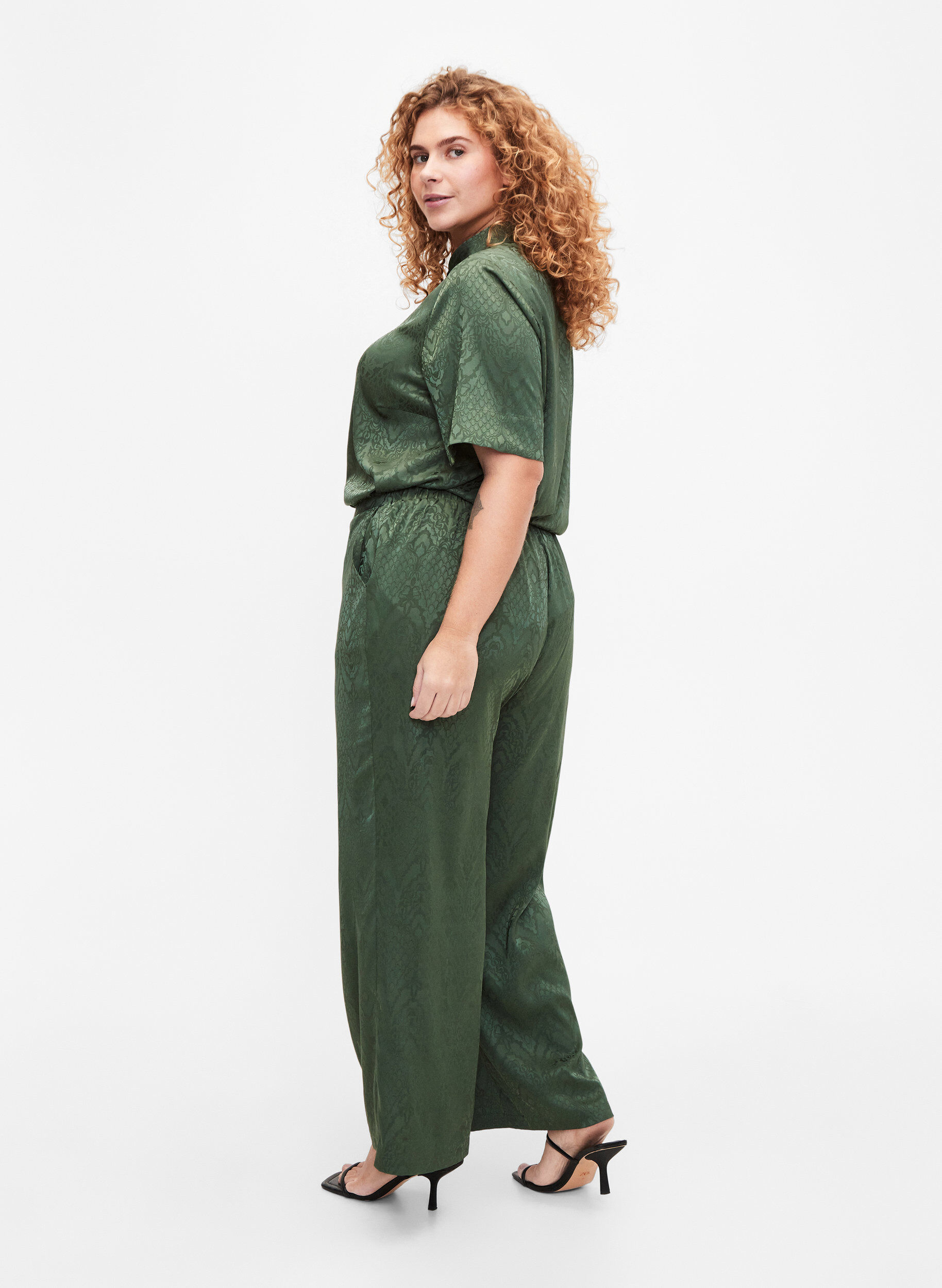 Zizzi Pantalon avec motif textur&eacute;, Duck Green, Model image number 1