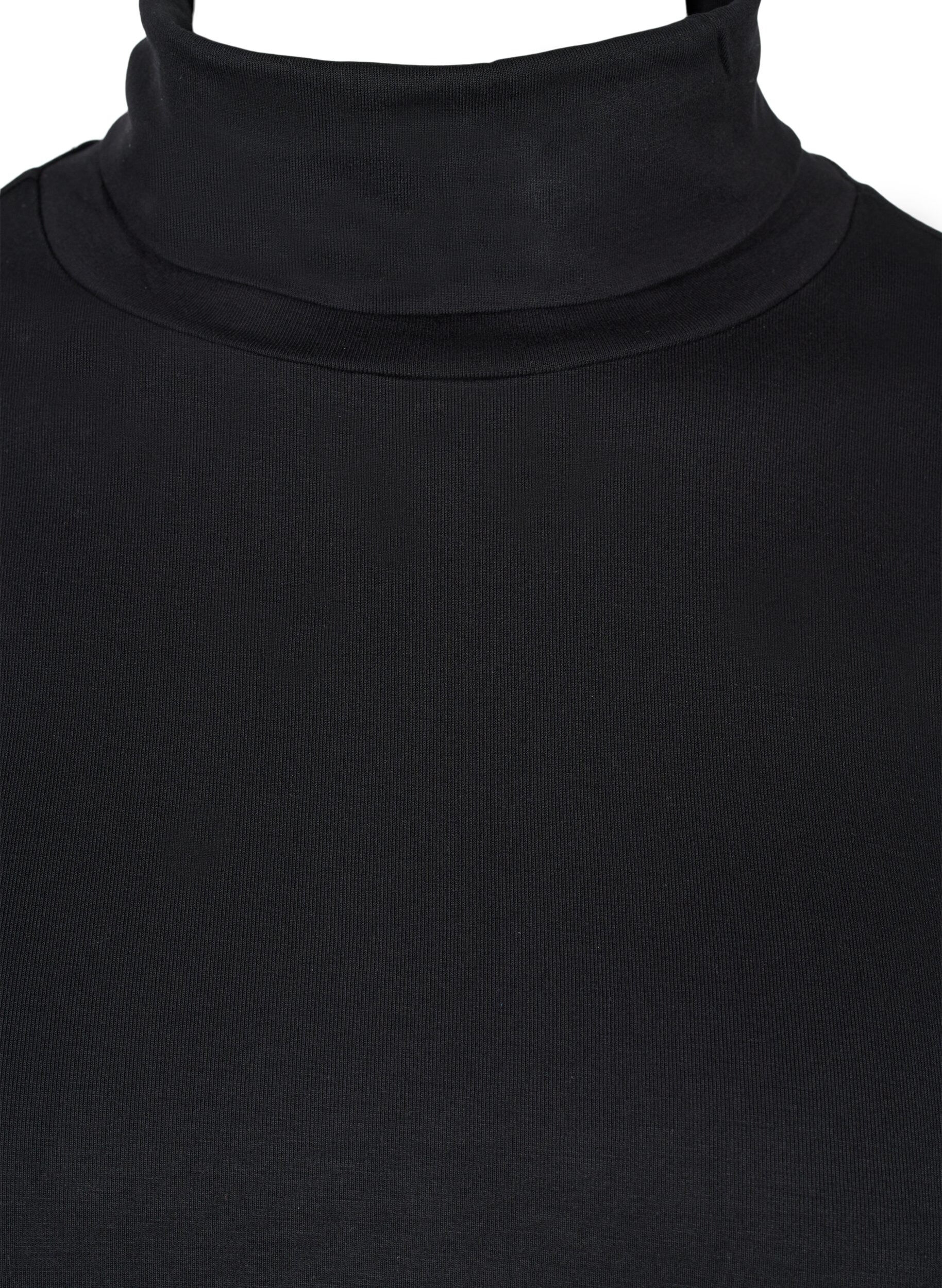 Zizzi Lang&auml;rmelige Baumwollbluse mit Rollkragen, Solid Black, Packshot image number 2