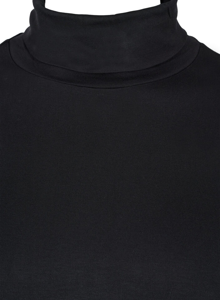 Blouse en coton à manches longues avec col roulé, Solid Black, Packshot image number 2