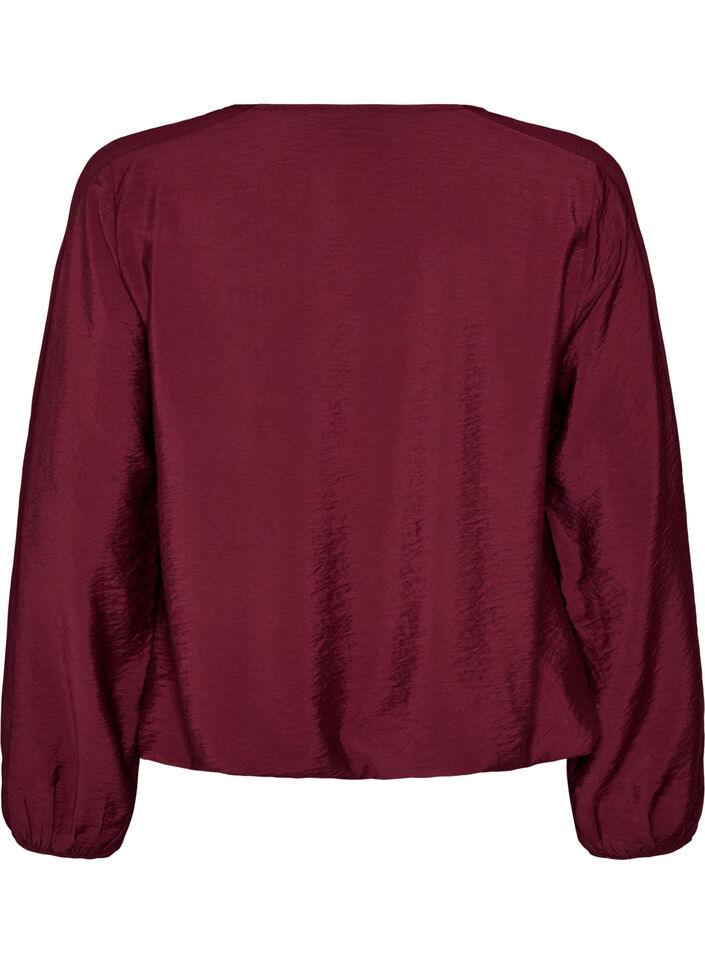 Blouse avec effet ballon et d&eacute;tails en mousseline, Bordeaux, Packshot image number 1
