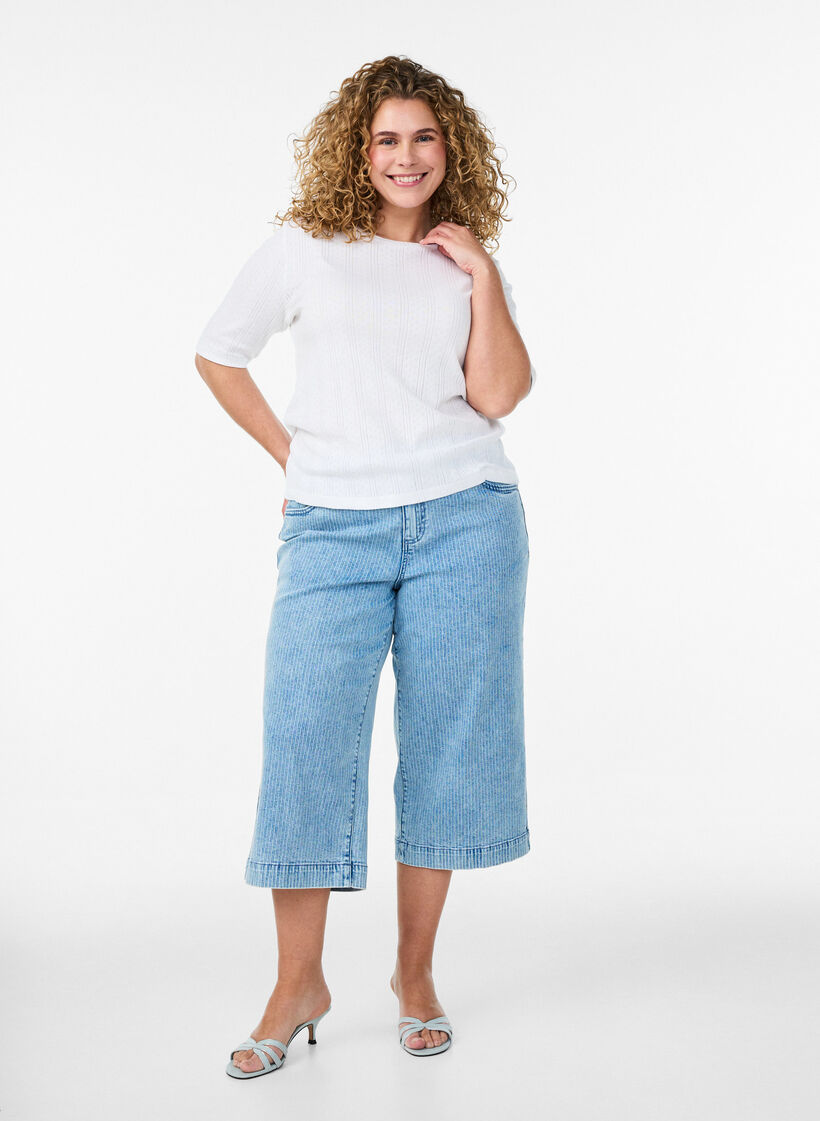 T-shirt en coton avec broderie ajour&eacute;e, Blanc, Model image number 1
