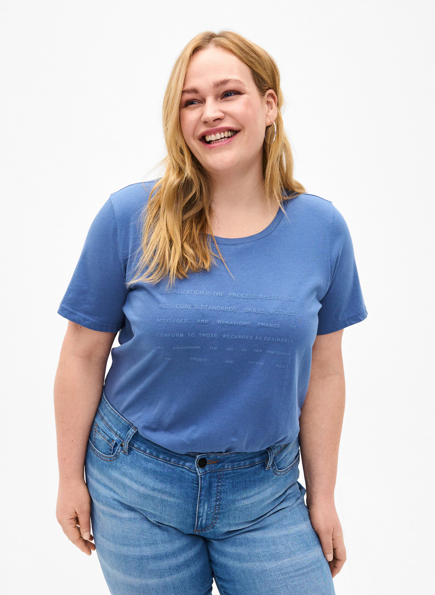 Zizzi T-Shirt mit Text-Motiv, Moonlight B. W.Navy, Model image number 0