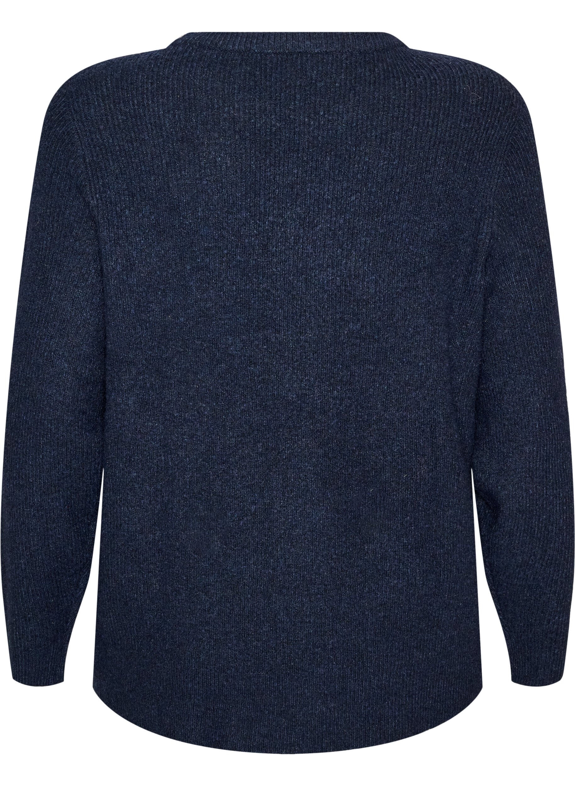 ZizziBlouse en maille chin&eacute;e avec col rond, Bleu, Packshot image number 1