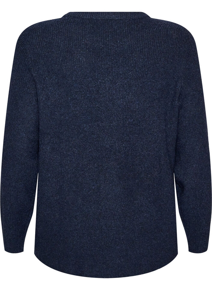 Blouse en maille chin&eacute;e avec col rond, Bleu, Packshot image number 1