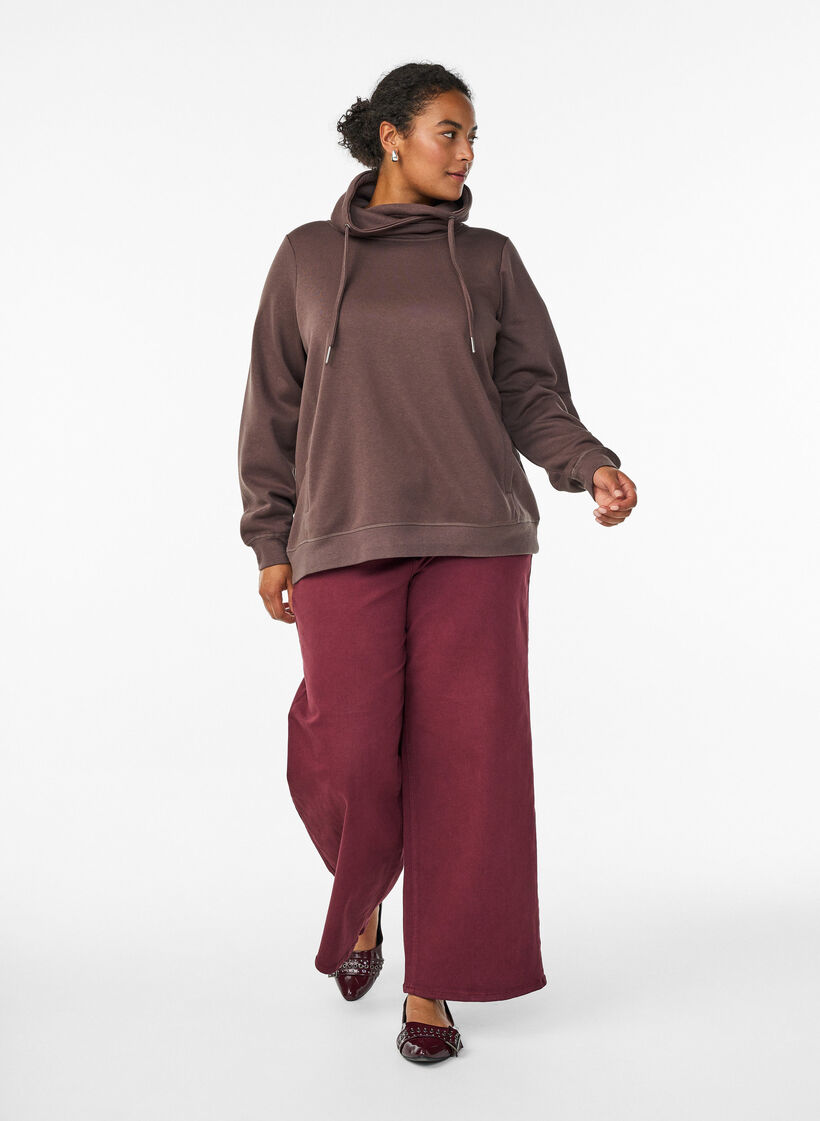 Sweat &agrave; col montant et poches, Marron, Model image number 1