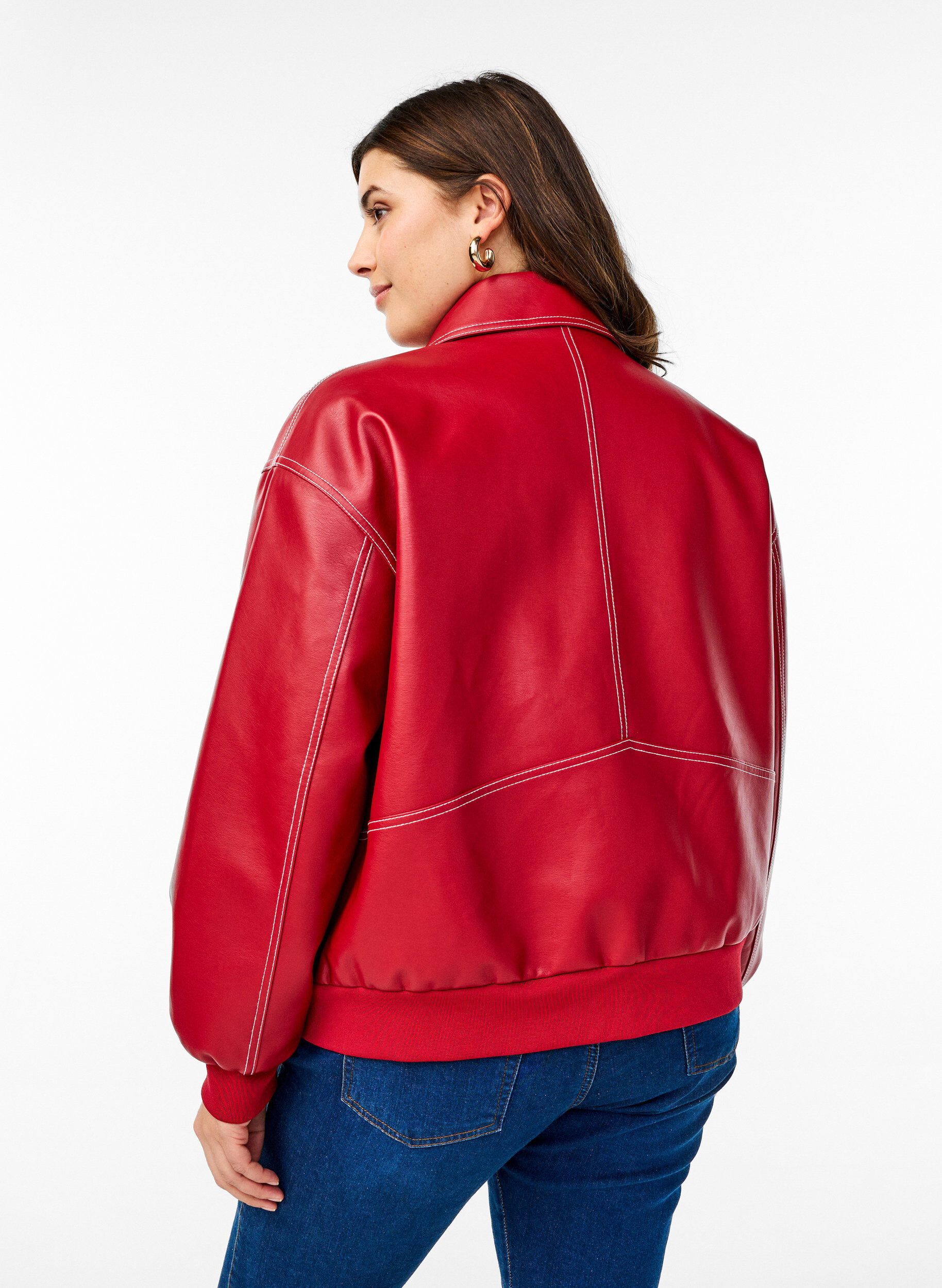 Zizzi Blouson bomber en similicuir, Rhythmic Red, Model image number 1